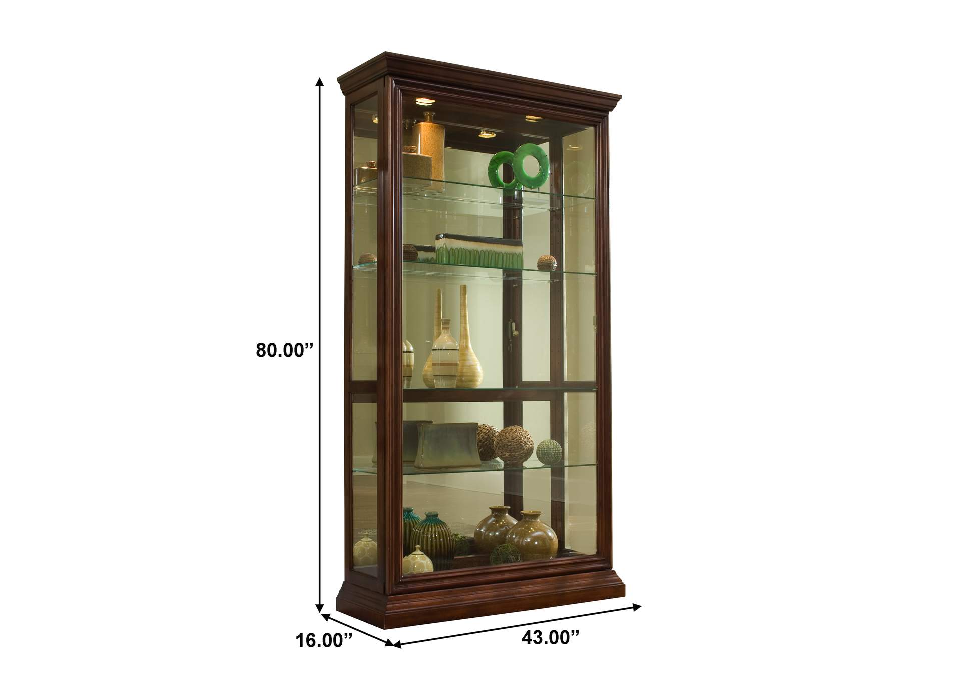 Lighted Sliding Door 4 Shelf Curio Cabinet in Cherry Brown image 8