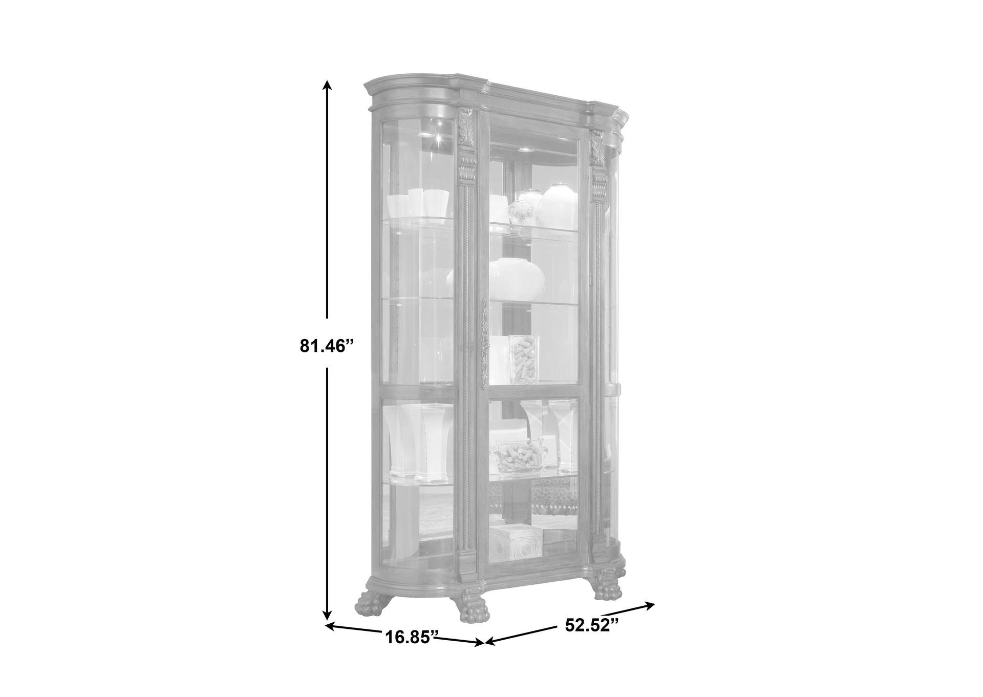 Lighted Curved Front 4 Shelf Curio Cabinet in Maple Brown image 9