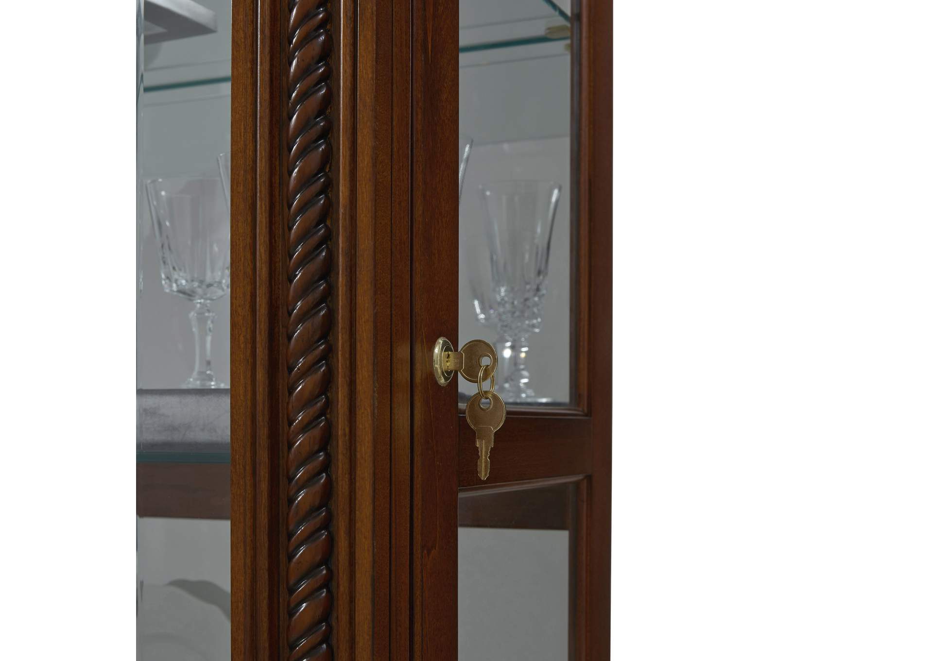 Lighted Sliding Door 5 Shelf Curio Cabinet in Cherry Brown image 7