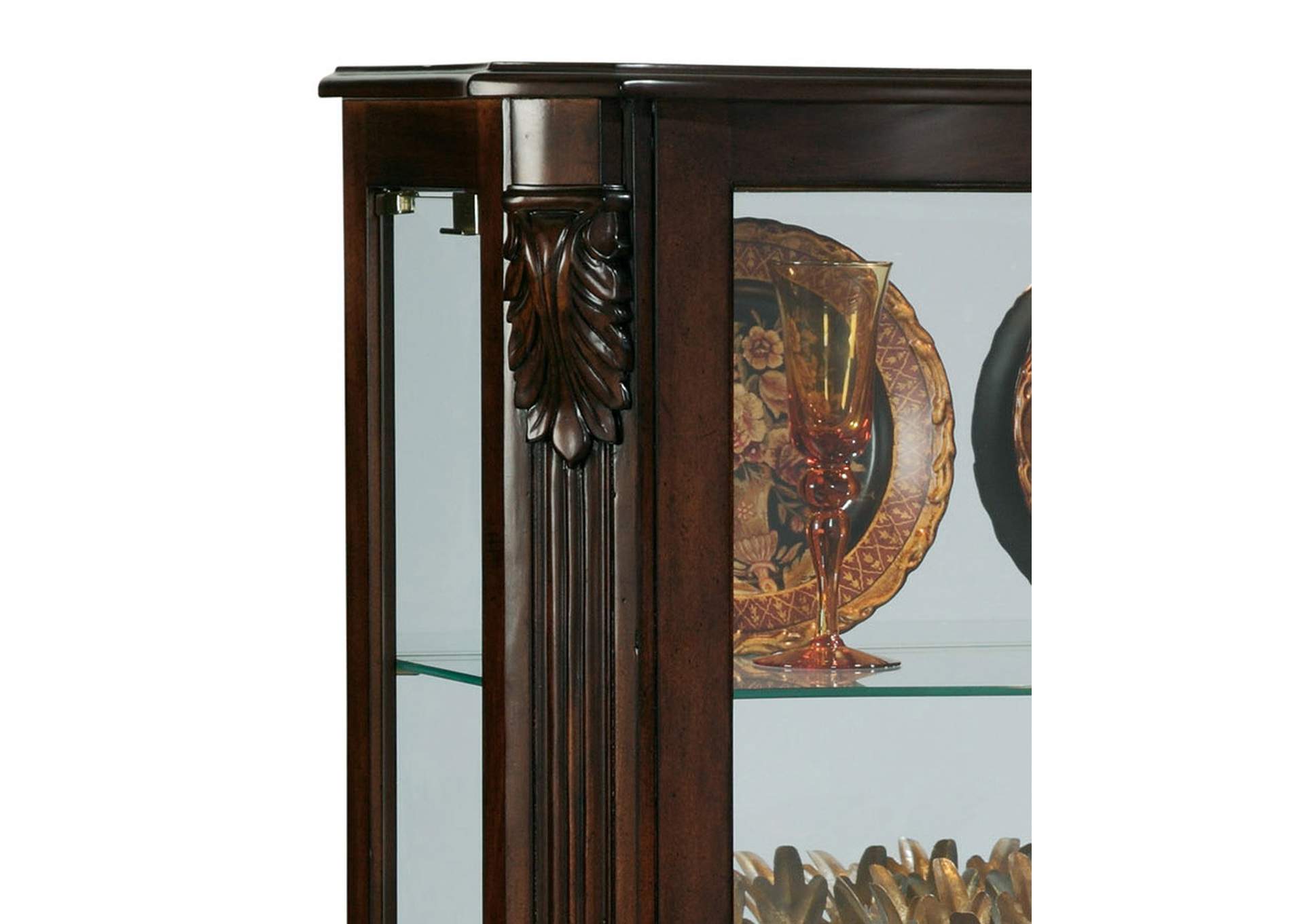 Distinguished Carved 3 Shelf Curio Cabinet in Cherry Brown image 4