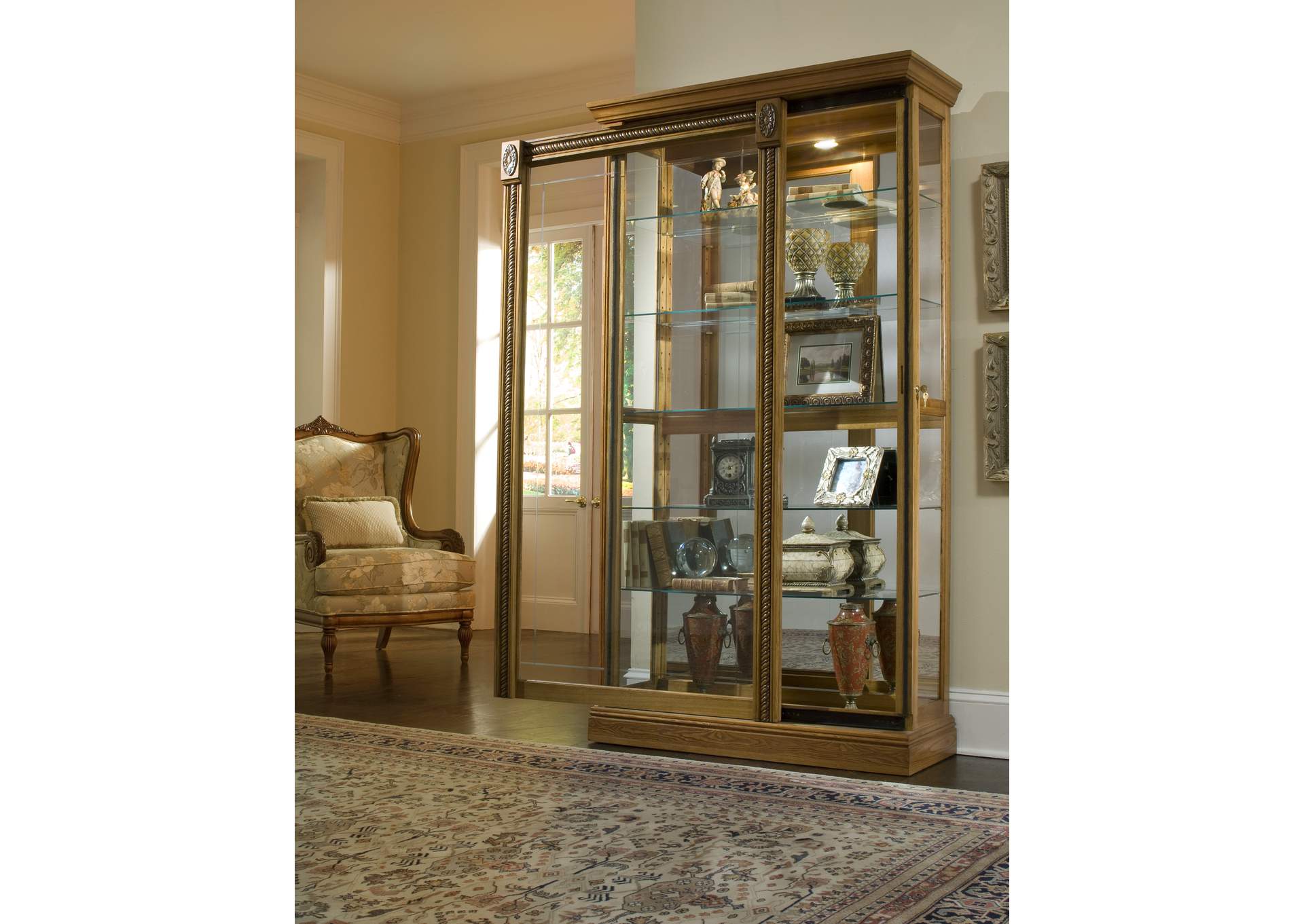 Lighted Sliding Door 5 Shelf Curio Cabinet in Maple Brown image 7