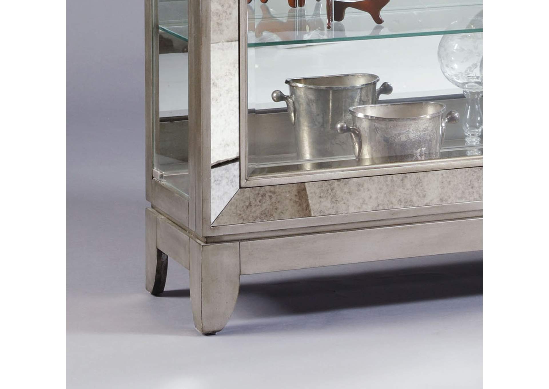 Antique Style 5 Shelf Mirrored Curio Cabinet in Aged Silver image 8