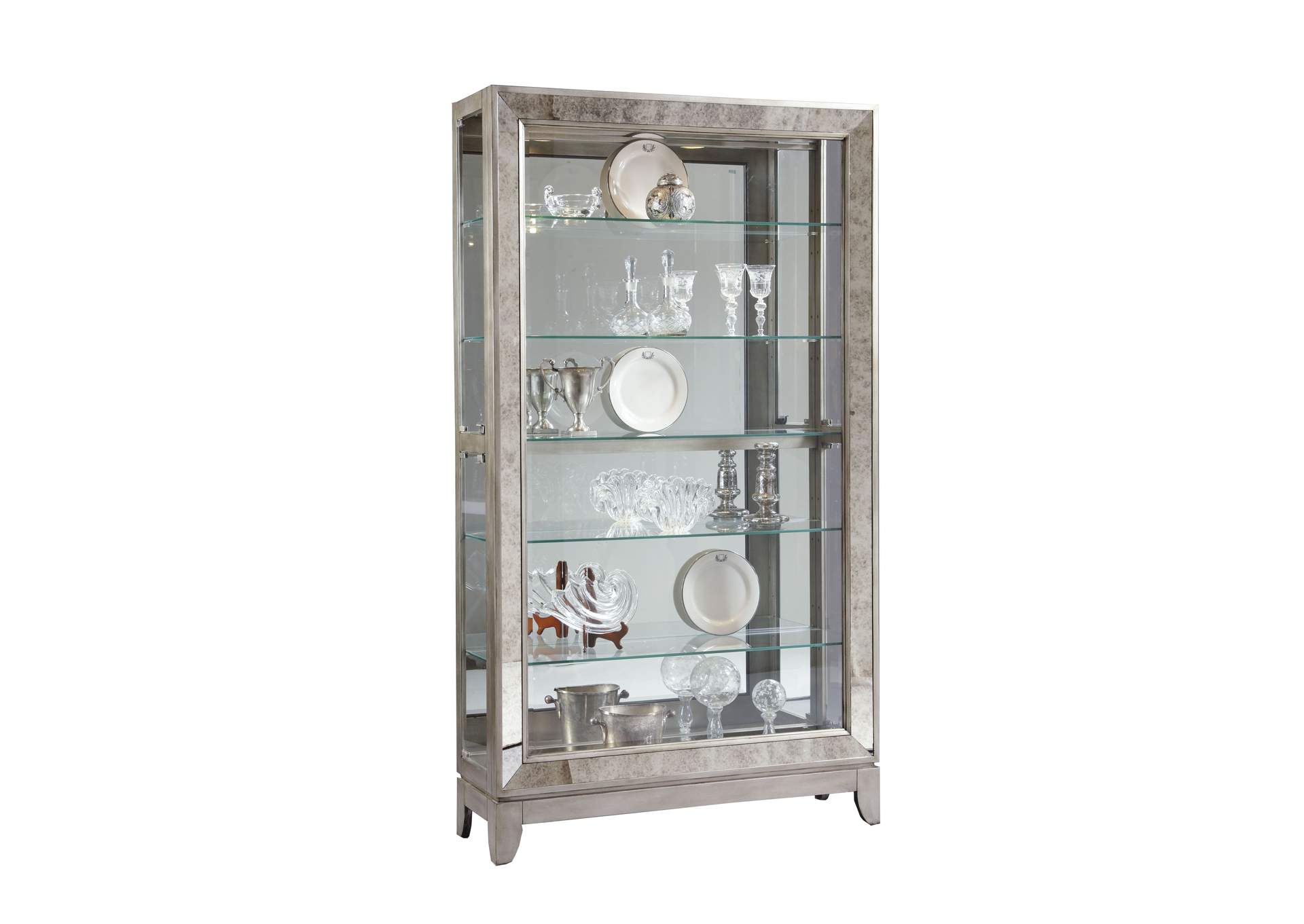 Antique Style 5 Shelf Mirrored Curio Cabinet in Aged Silver image 3
