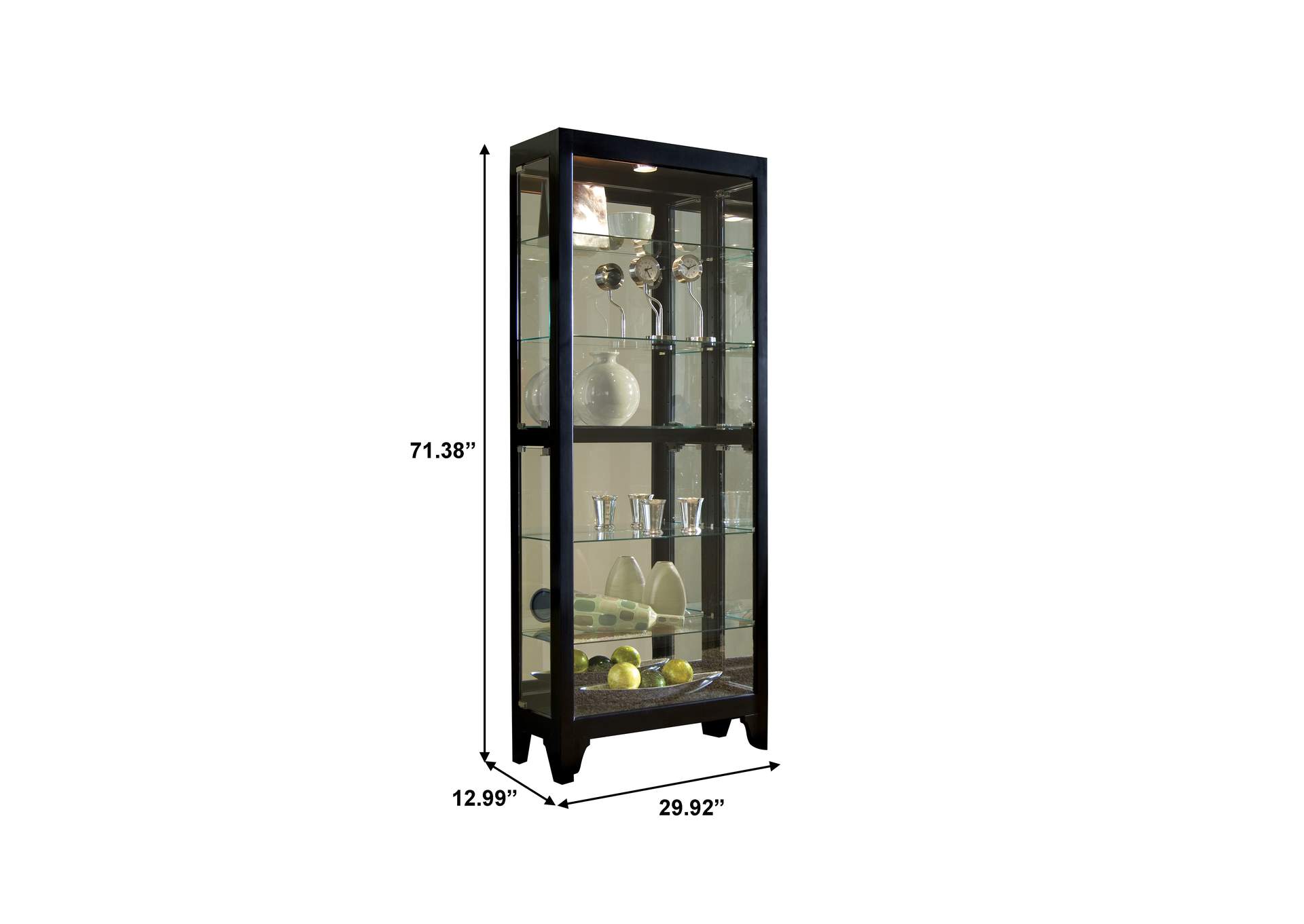 Lighted Gallery Style 5 Shelf Curio Cabinet in Onyx Black image 10