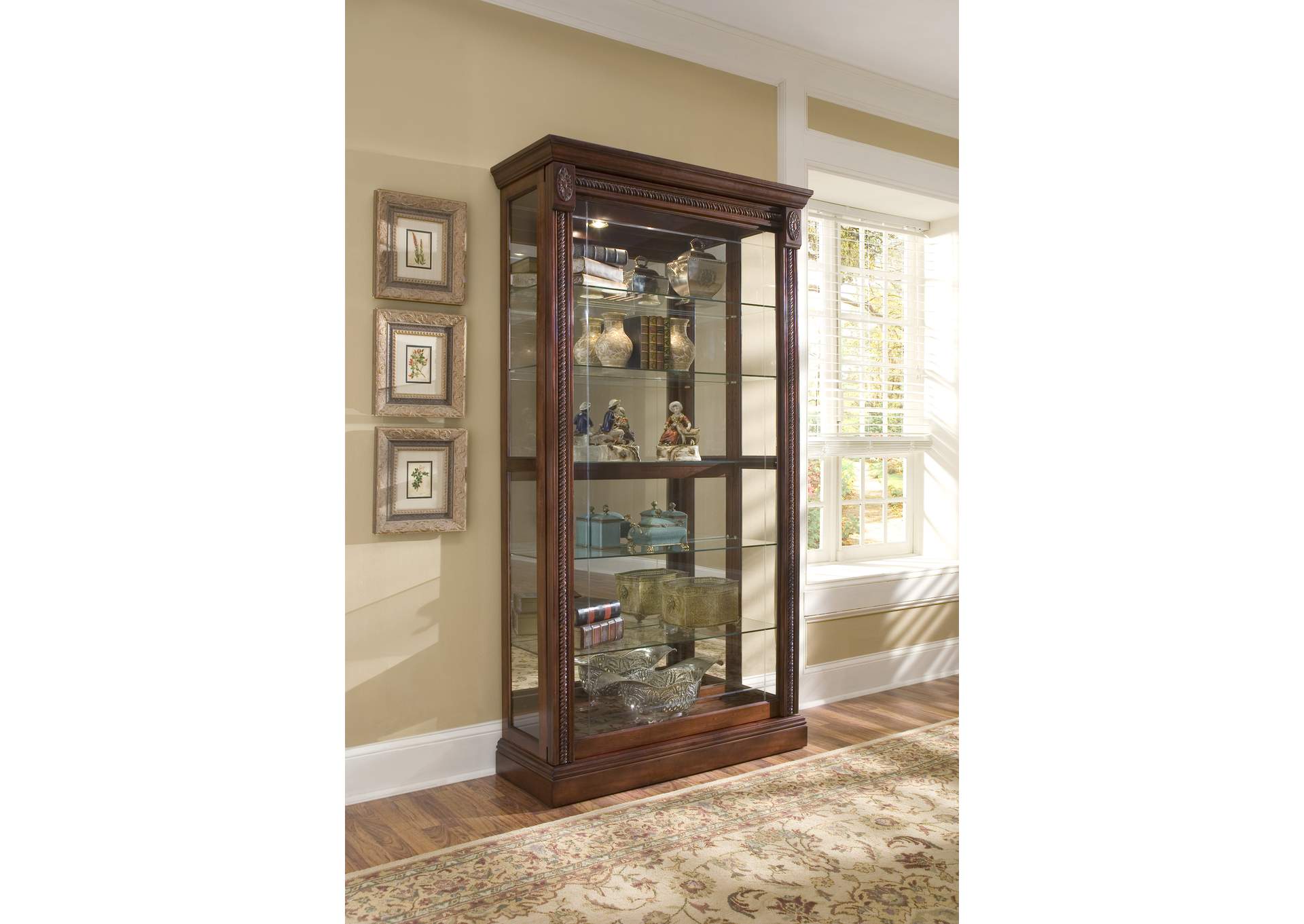 Lighted Sliding Door 5 Shelf Curio Cabinet in Cherry Brown image 10