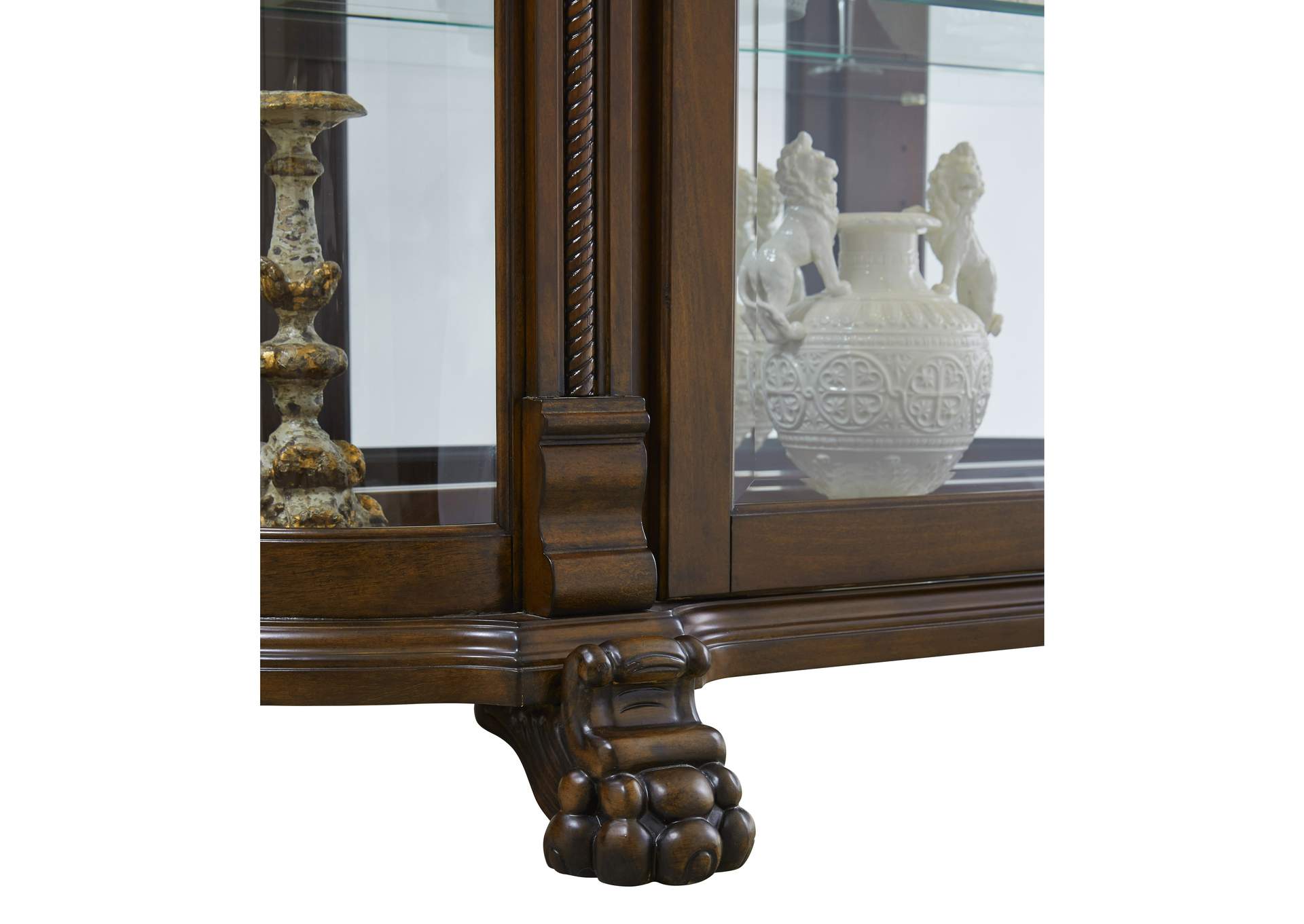 Lighted Curved Front 4 Shelf Curio Cabinet in Maple Brown image 7