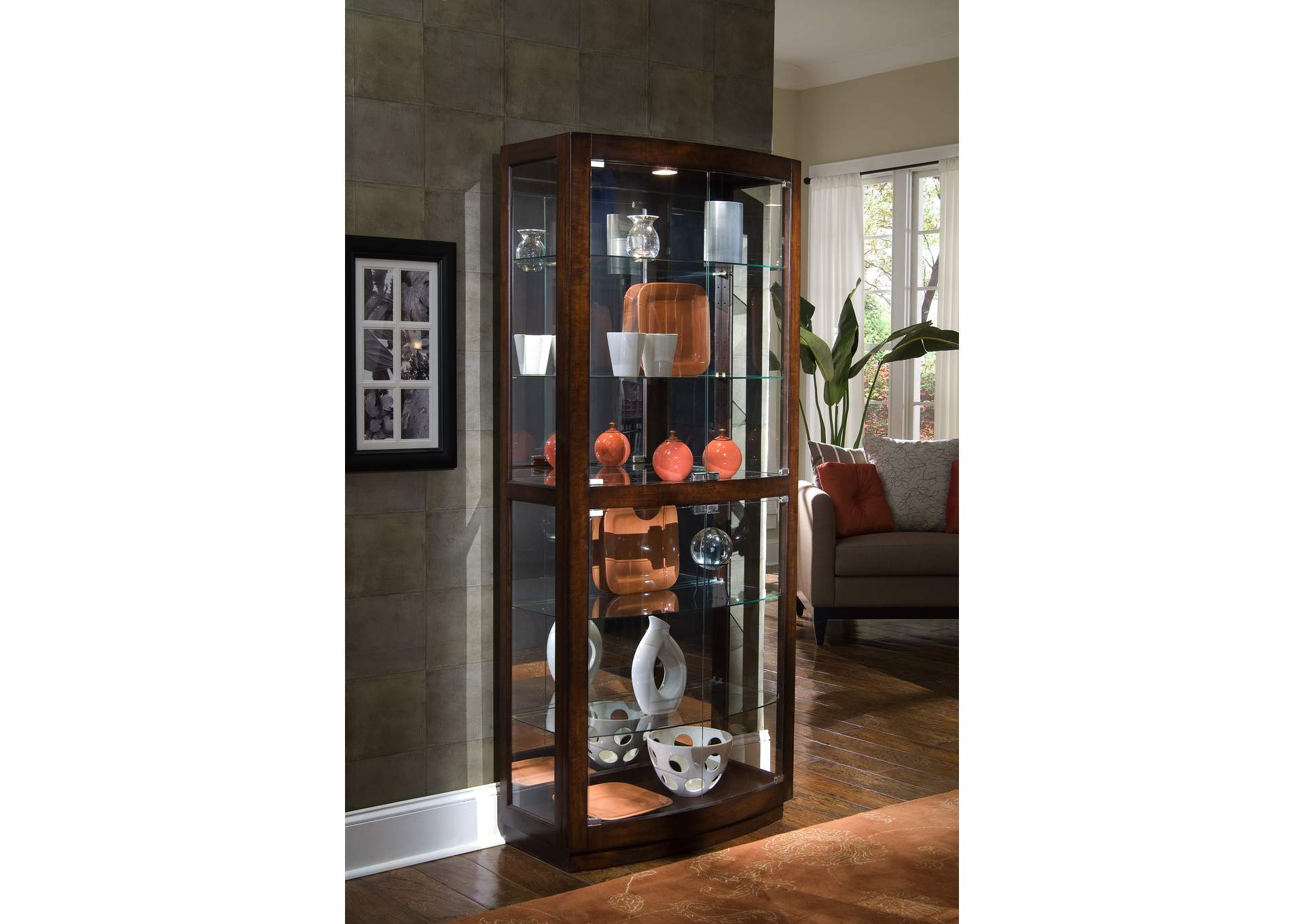 Curved Front 5 Shelf Curio Cabinet in Mahogany Brown image 7