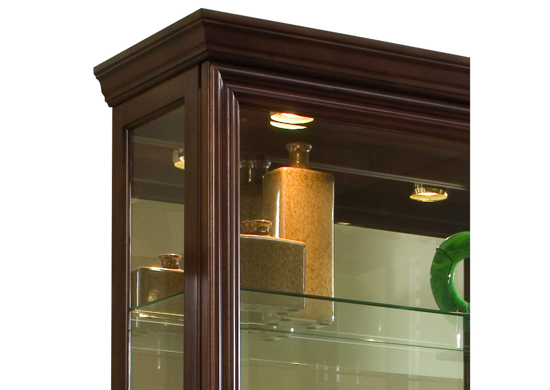 Lighted Sliding Door 4 Shelf Curio Cabinet in Cherry Brown image 3