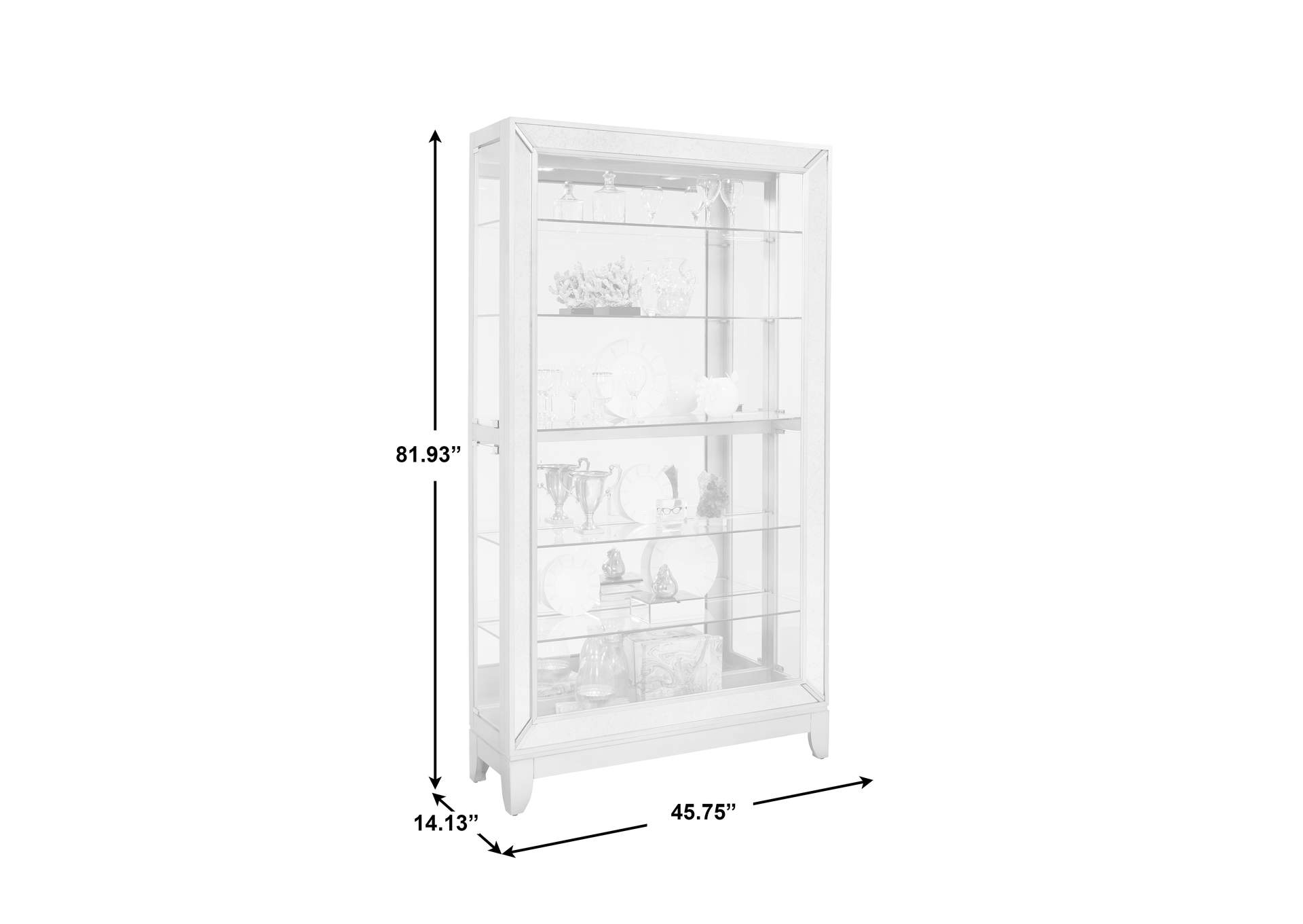 Antique Style 5 Shelf Mirrored Curio Cabinet in Aged Silver image 10