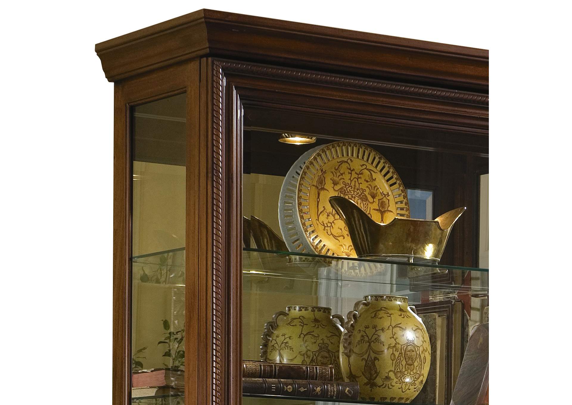 Edwardian 5 Shelf Sliding Door Curio Cabinet in Oak Brown image 4