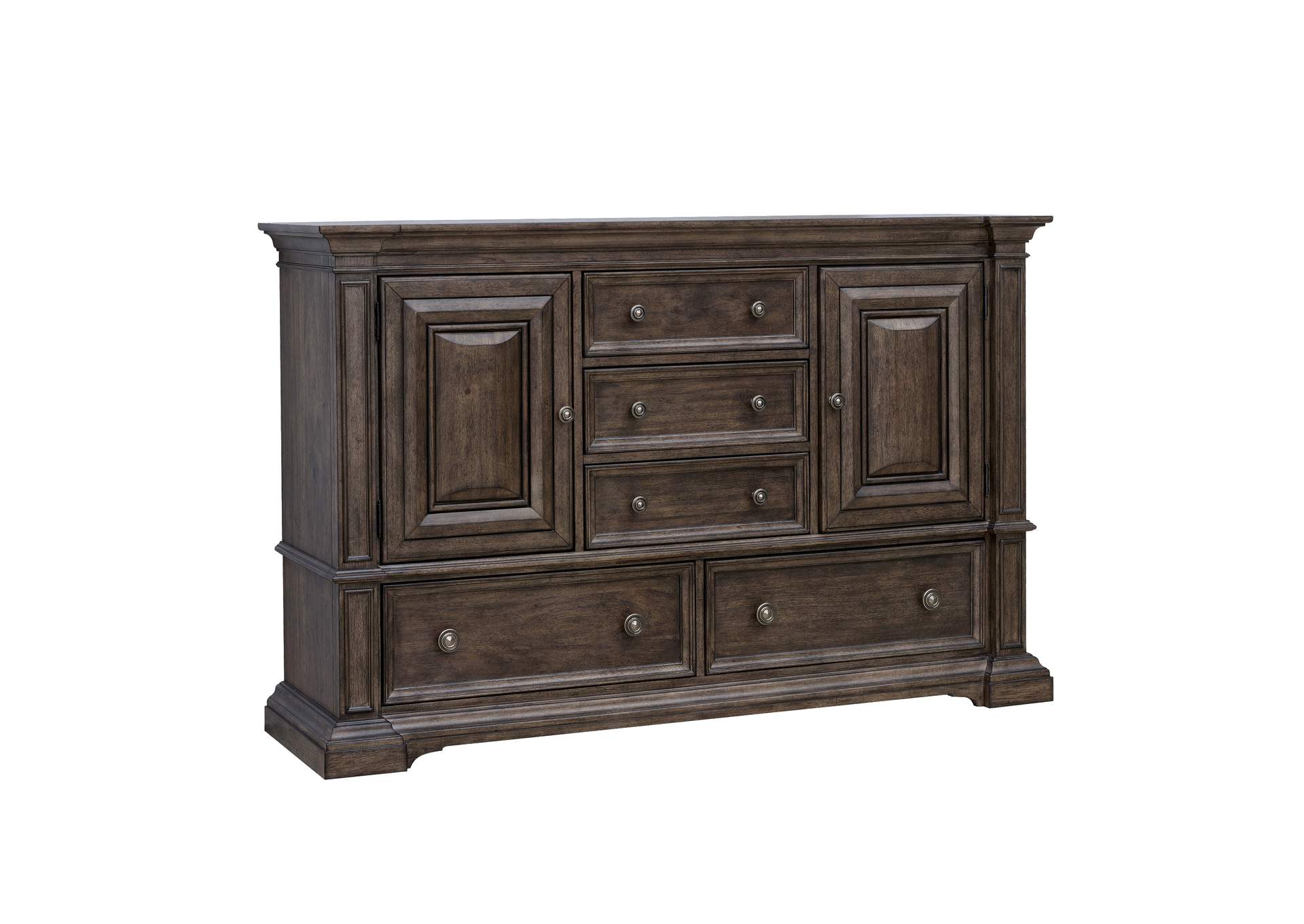 Woodbury 5 - Drawer, 2 Cabinet Dresser & Mirror Set in Cowboy Boots Brown image 3