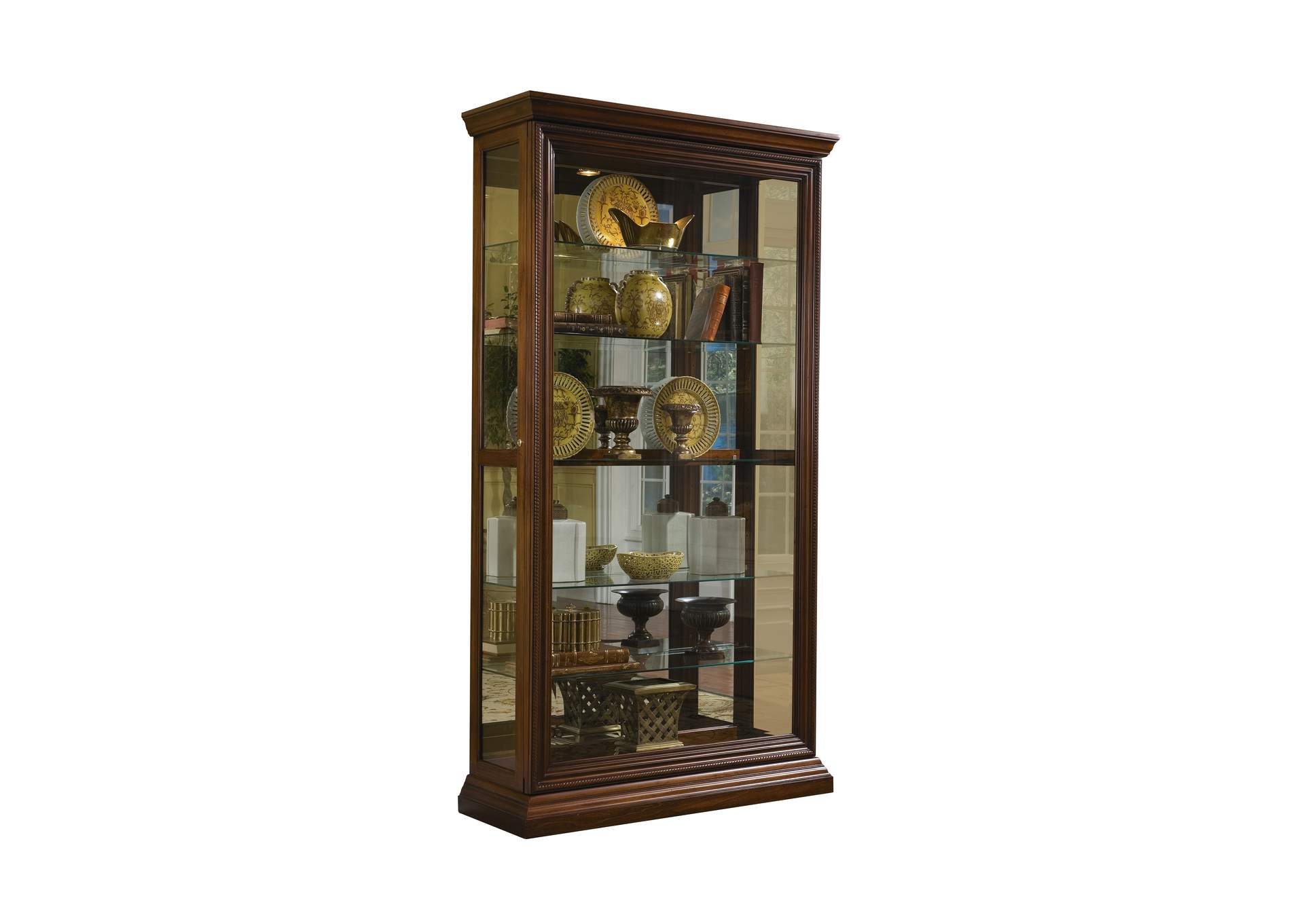 Edwardian 5 Shelf Sliding Door Curio Cabinet in Oak Brown image 1