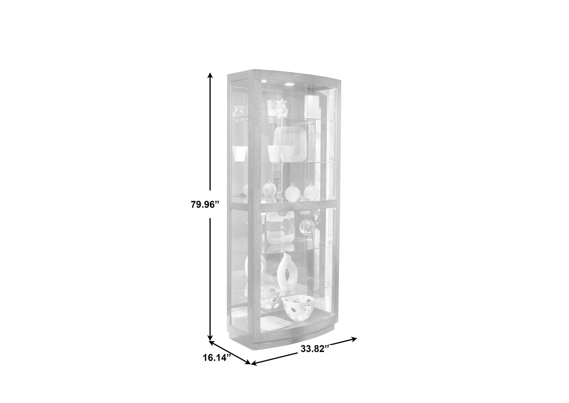 Curved Front 5 Shelf Curio Cabinet in Mahogany Brown image 8