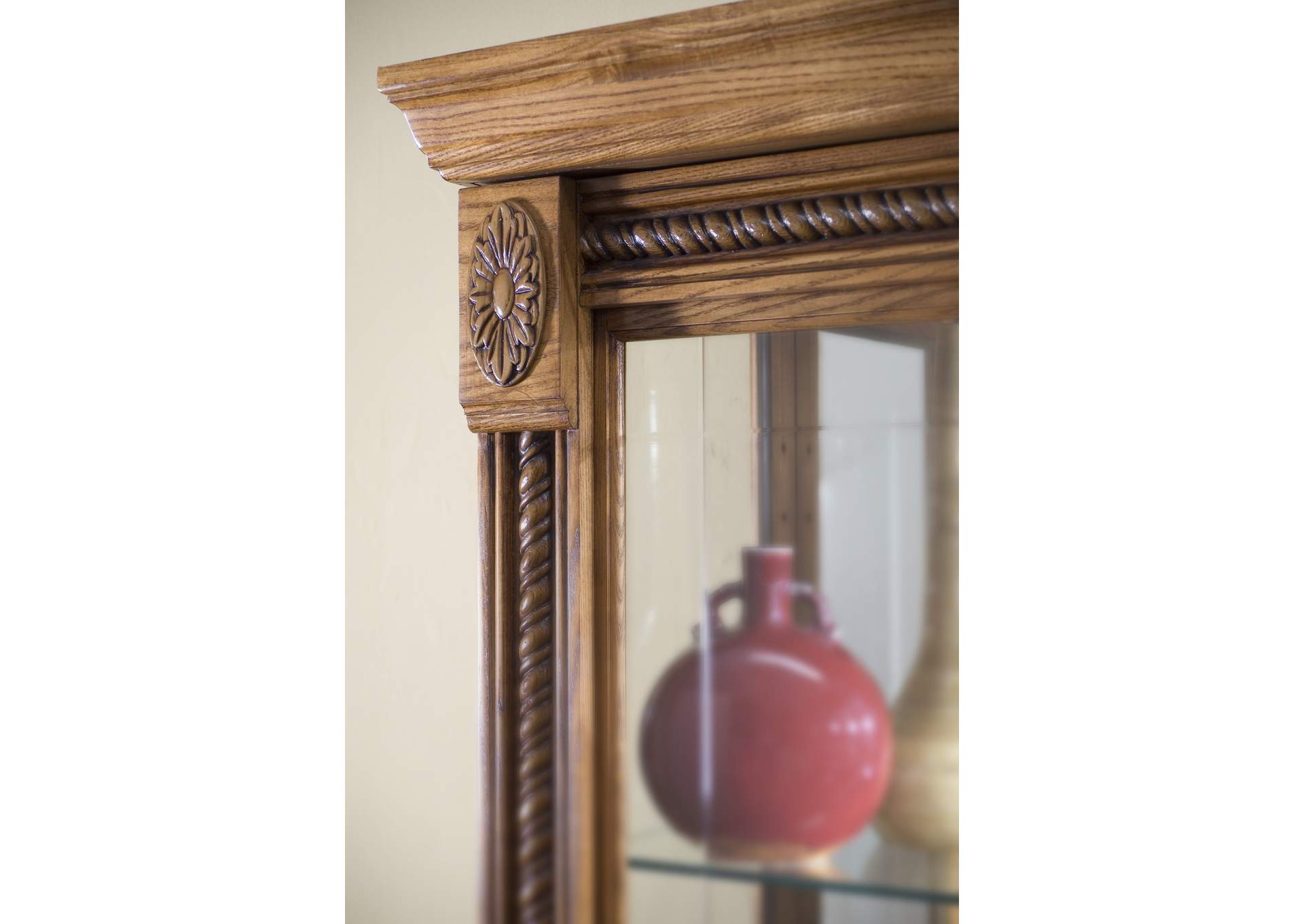 Lighted Sliding Door 5 Shelf Curio Cabinet in Maple Brown image 3