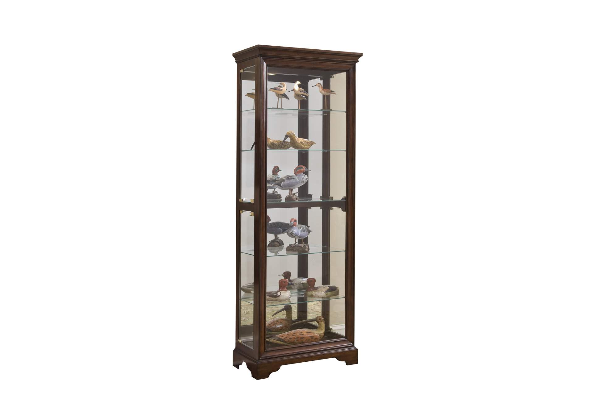 Mirrored 5 Shelf Gallery Curio Cabinet in Oak Brown image 3