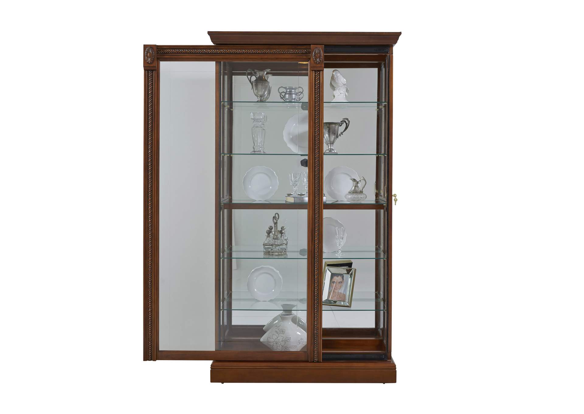 Lighted Sliding Door 5 Shelf Curio Cabinet in Cherry Brown image 5