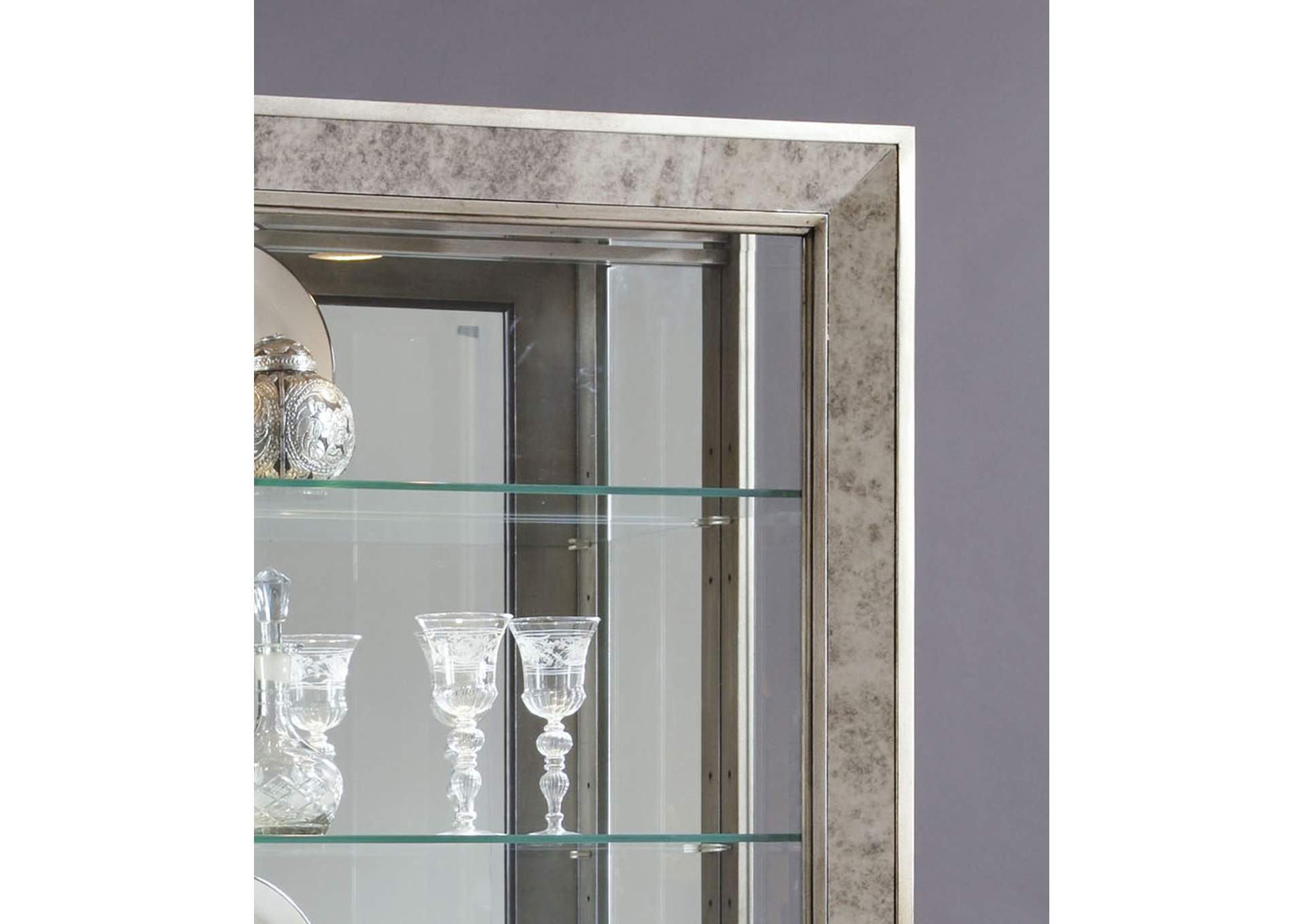 Antique Style 5 Shelf Mirrored Curio Cabinet in Aged Silver image 6