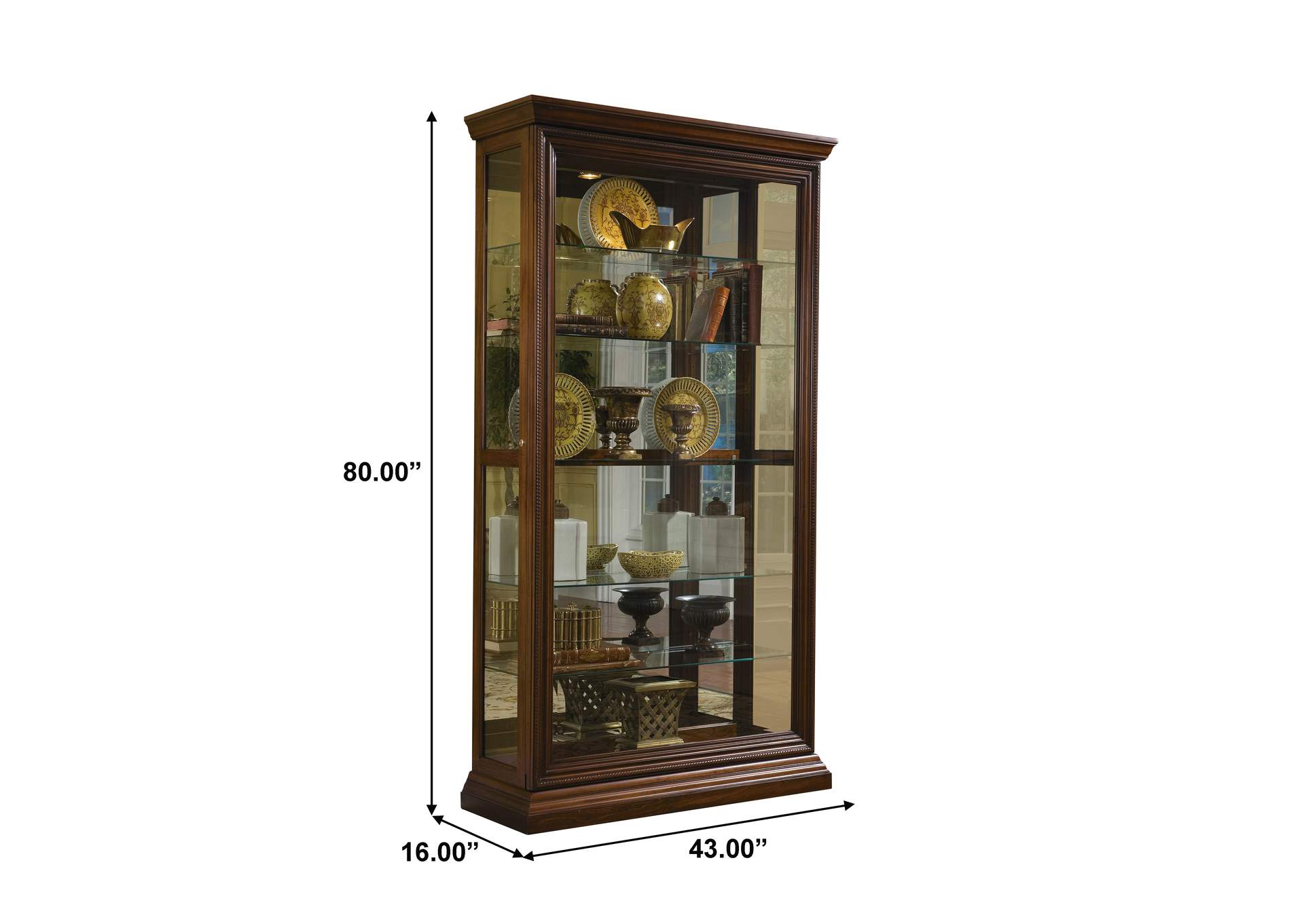 Edwardian 5 Shelf Sliding Door Curio Cabinet in Oak Brown image 9