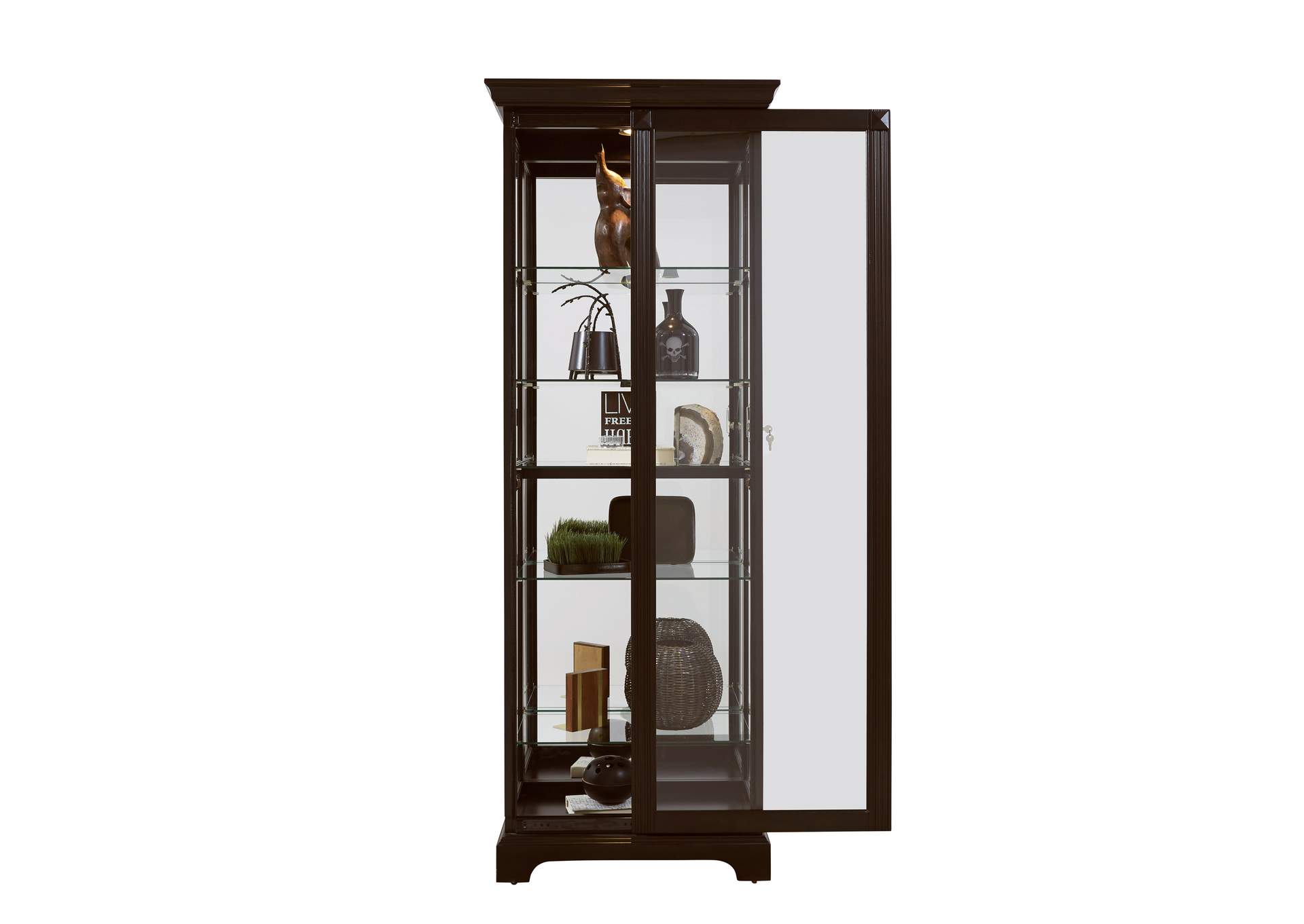 Locking Slide Door 5 Shelf Curio Cabinet in Deep Cherry Brown image 6
