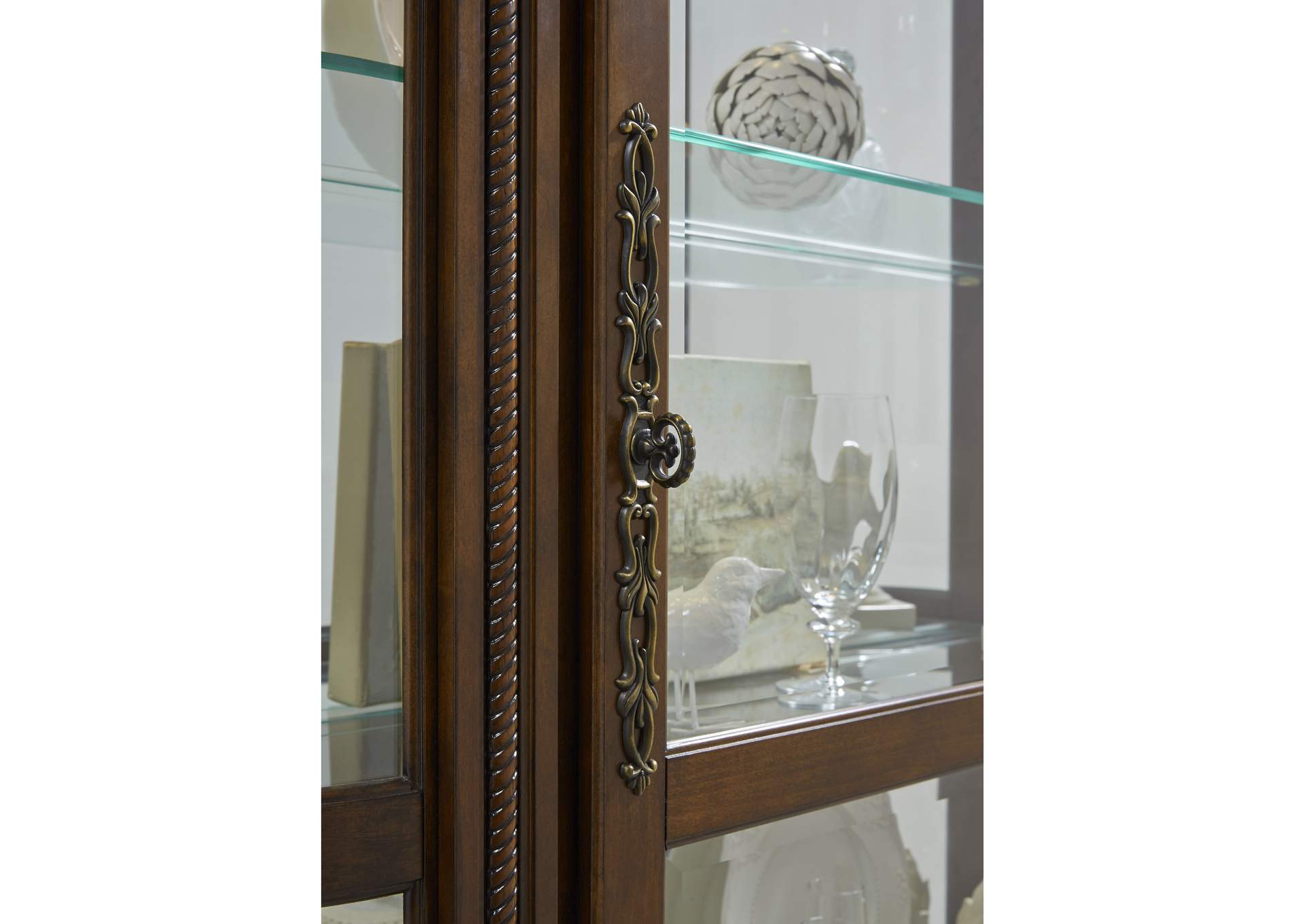 Lighted Curved Front 4 Shelf Curio Cabinet in Maple Brown image 6