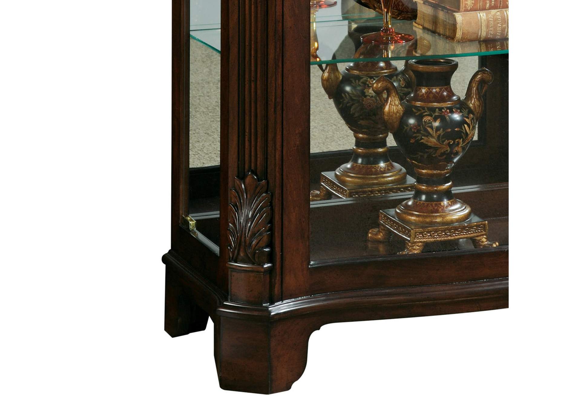 Distinguished Carved 3 Shelf Curio Cabinet in Cherry Brown image 5
