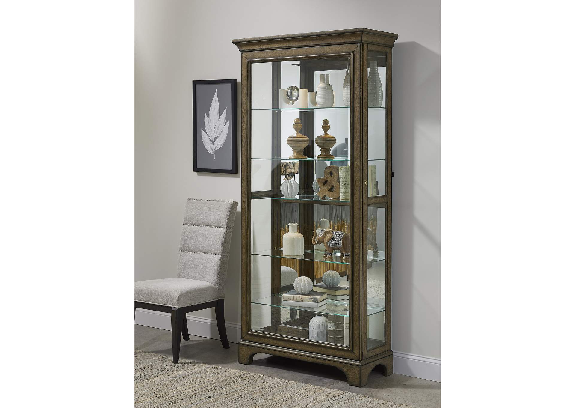 Traditional Sliding Door Curio With Glass Shelves and Led Light image 7