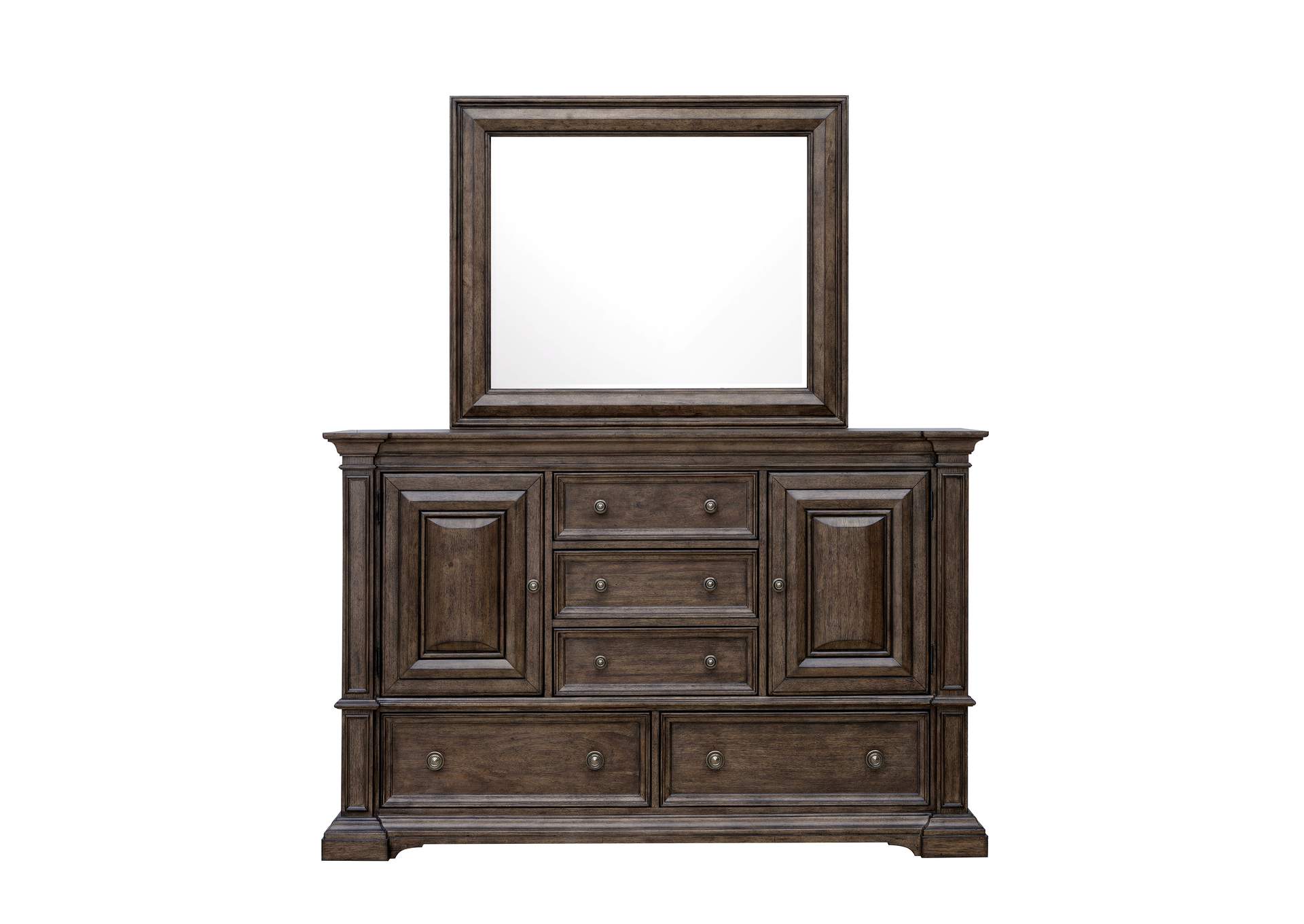 Woodbury 5 - Drawer, 2 Cabinet Dresser & Mirror Set in Cowboy Boots Brown image 1
