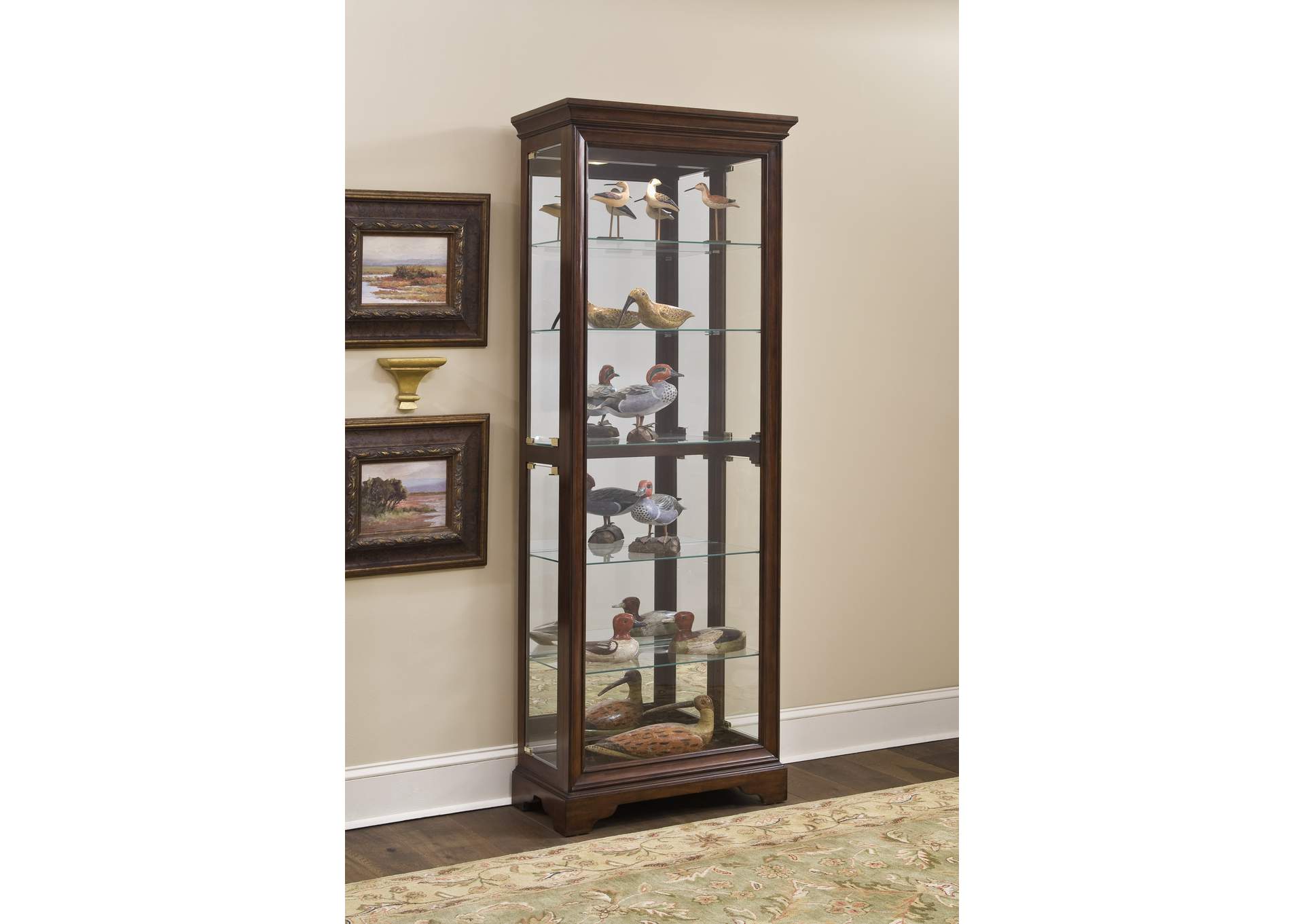 Mirrored 5 Shelf Gallery Curio Cabinet in Oak Brown image 8
