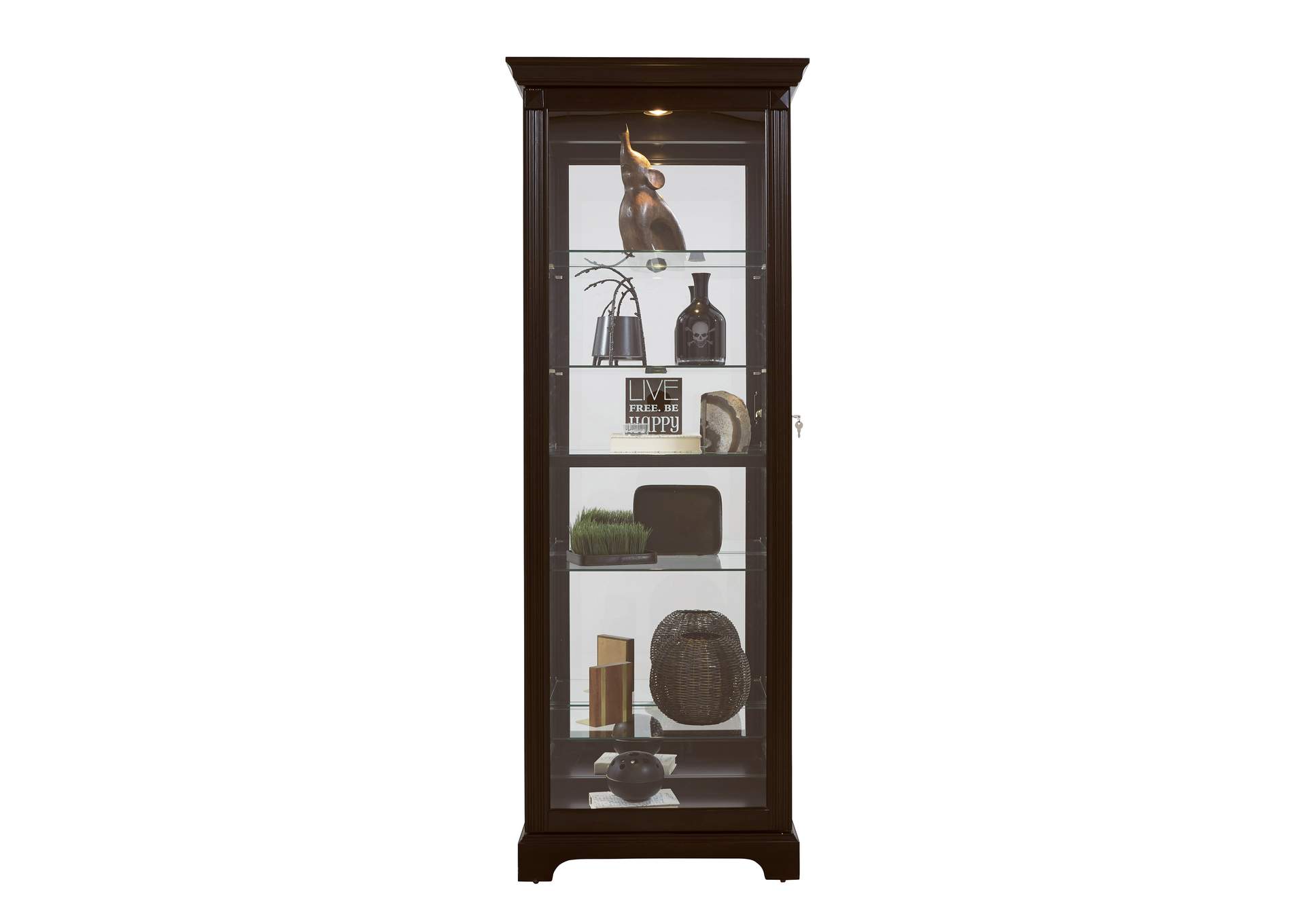 Locking Slide Door 5 Shelf Curio Cabinet in Deep Cherry Brown image 1