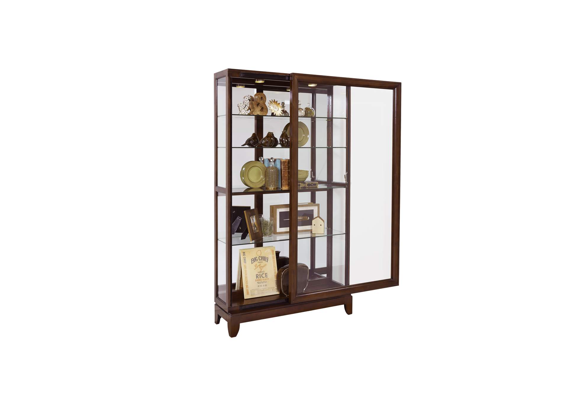 Sliding Door 5 Shelf Curio Cabinet in Deep Brown image 4