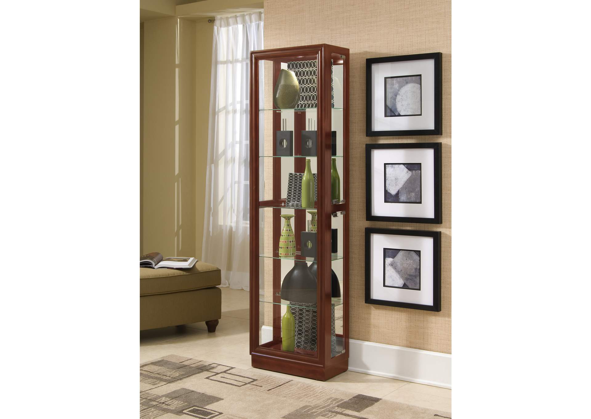 Tall Traditional 5 Shelf Curio Cabinet in Cherry Brown image 6