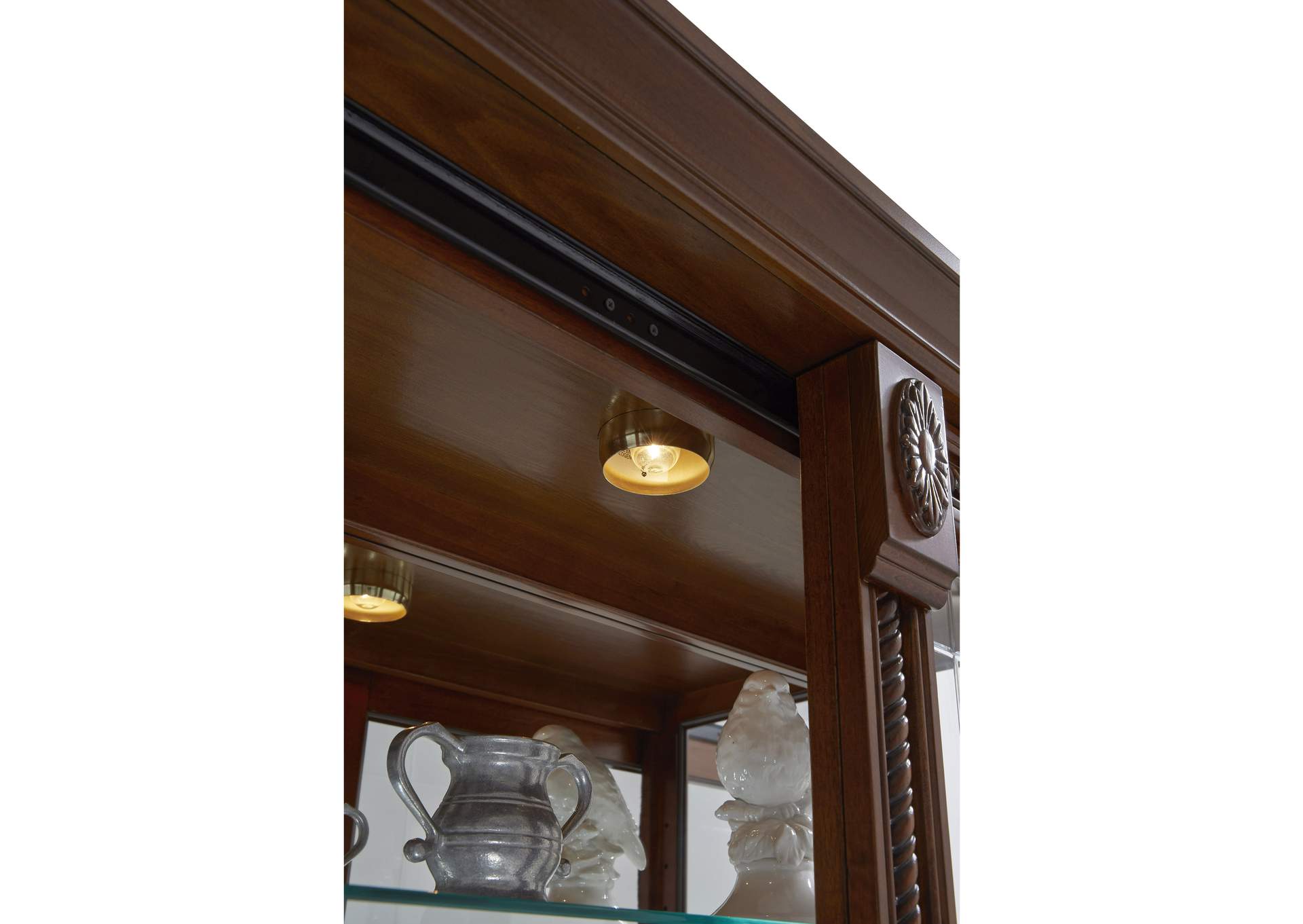 Lighted Sliding Door 5 Shelf Curio Cabinet in Cherry Brown image 8