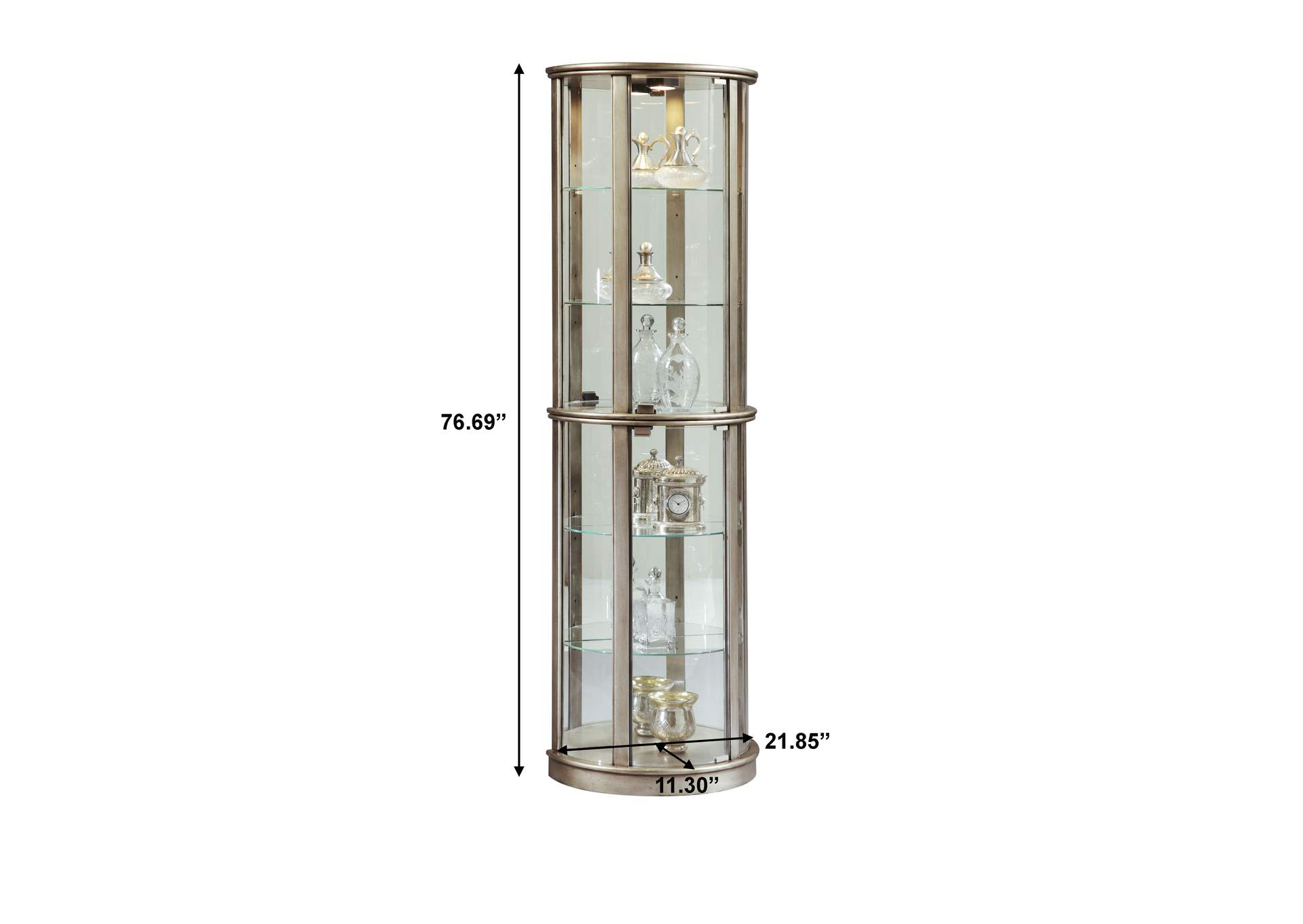 Lighted Half Round 5 Shelf Curio Cabinet in Aged Silver image 7