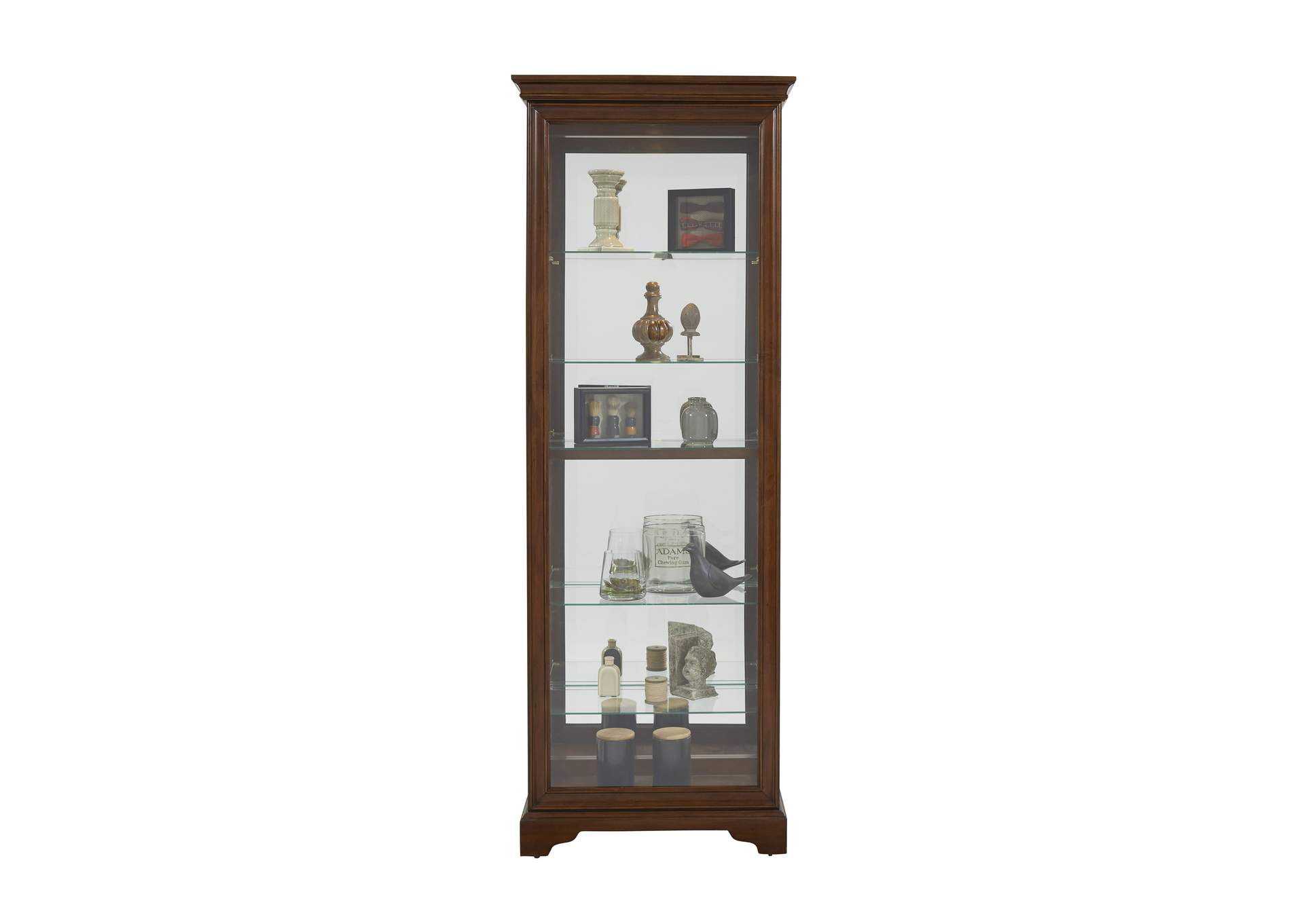 Mirrored 5 Shelf Gallery Curio Cabinet in Oak Brown image 1