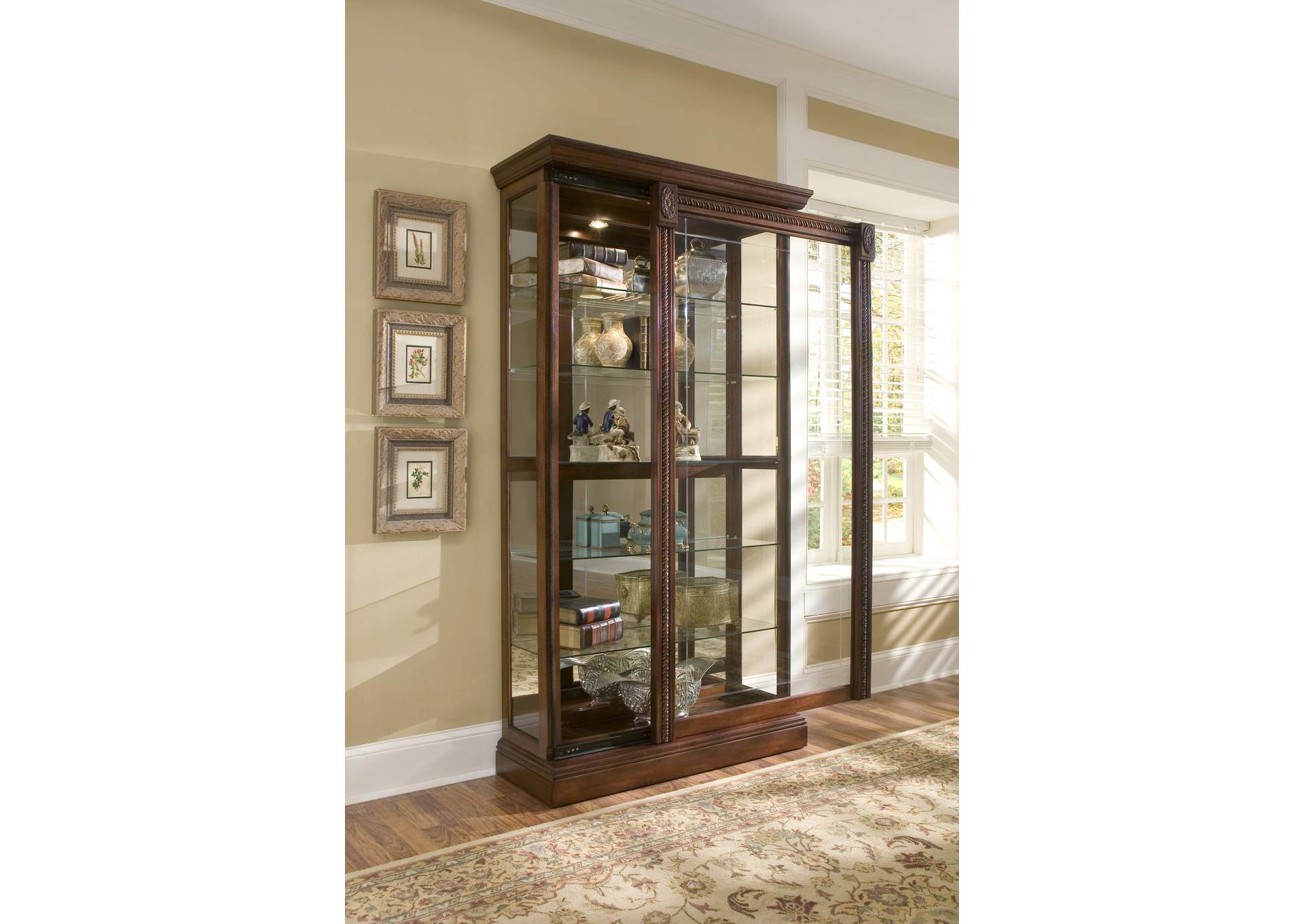 Lighted Sliding Door 5 Shelf Curio Cabinet in Cherry Brown image 9