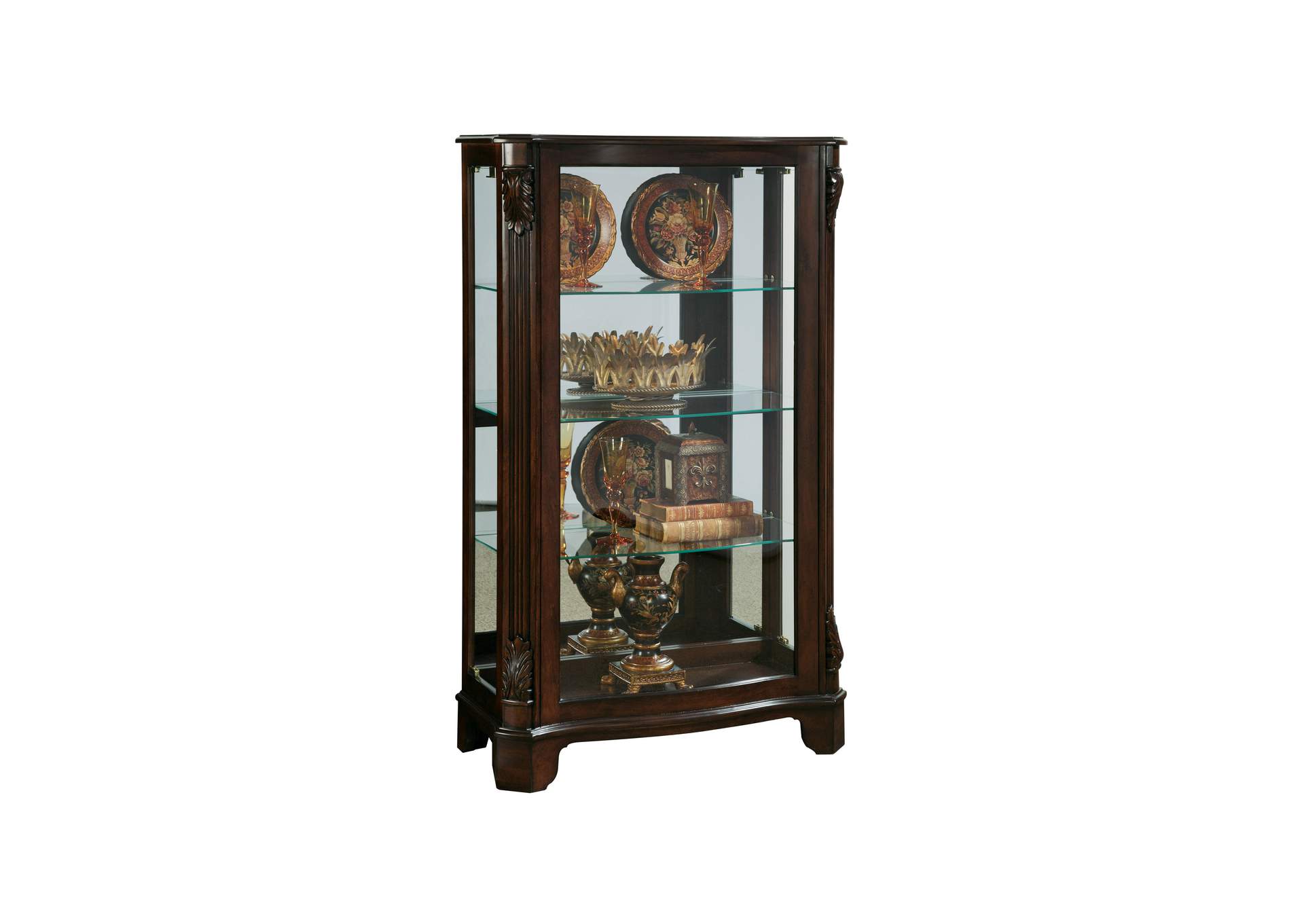 Distinguished Carved 3 Shelf Curio Cabinet in Cherry Brown image 1