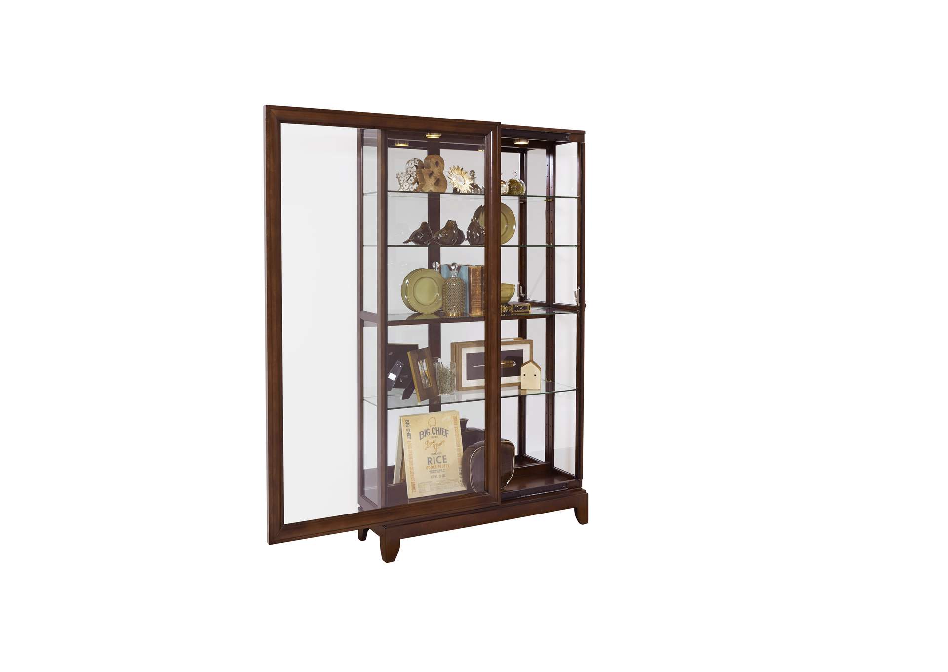 Sliding Door 5 Shelf Curio Cabinet in Deep Brown image 5