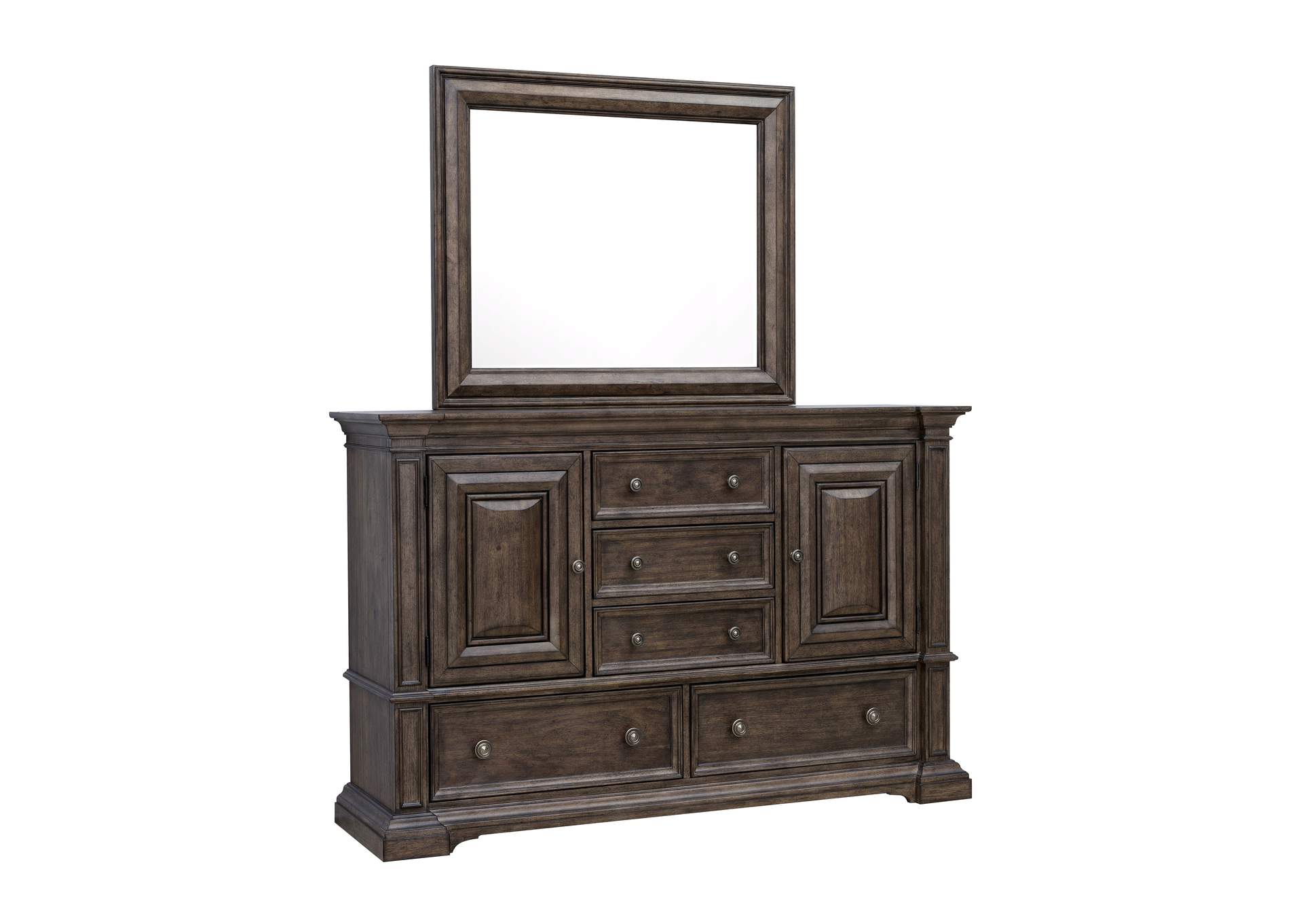 Woodbury 5 - Drawer, 2 Cabinet Dresser & Mirror Set in Cowboy Boots Brown image 6