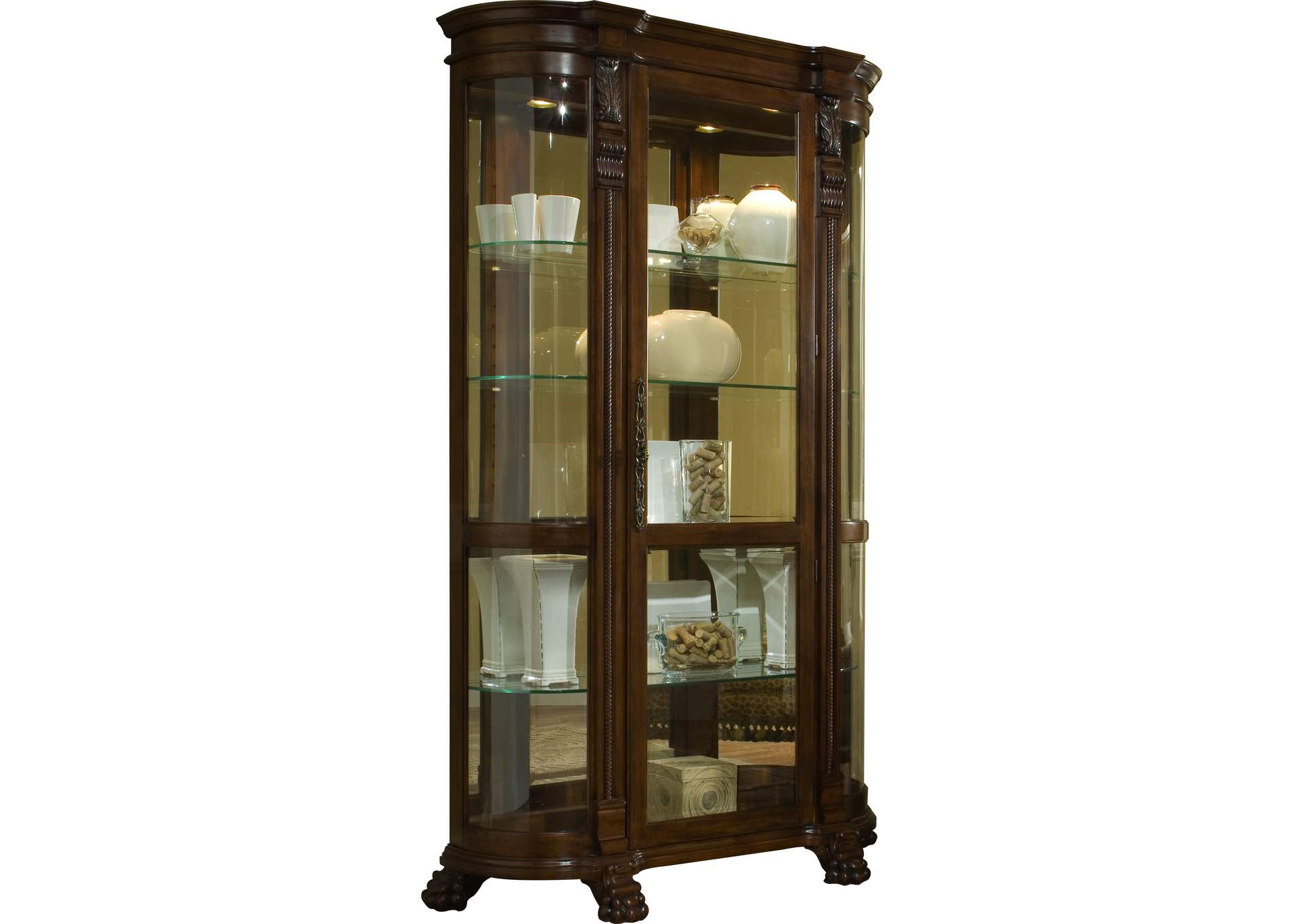 Lighted Curved Front 4 Shelf Curio Cabinet in Maple Brown image 3