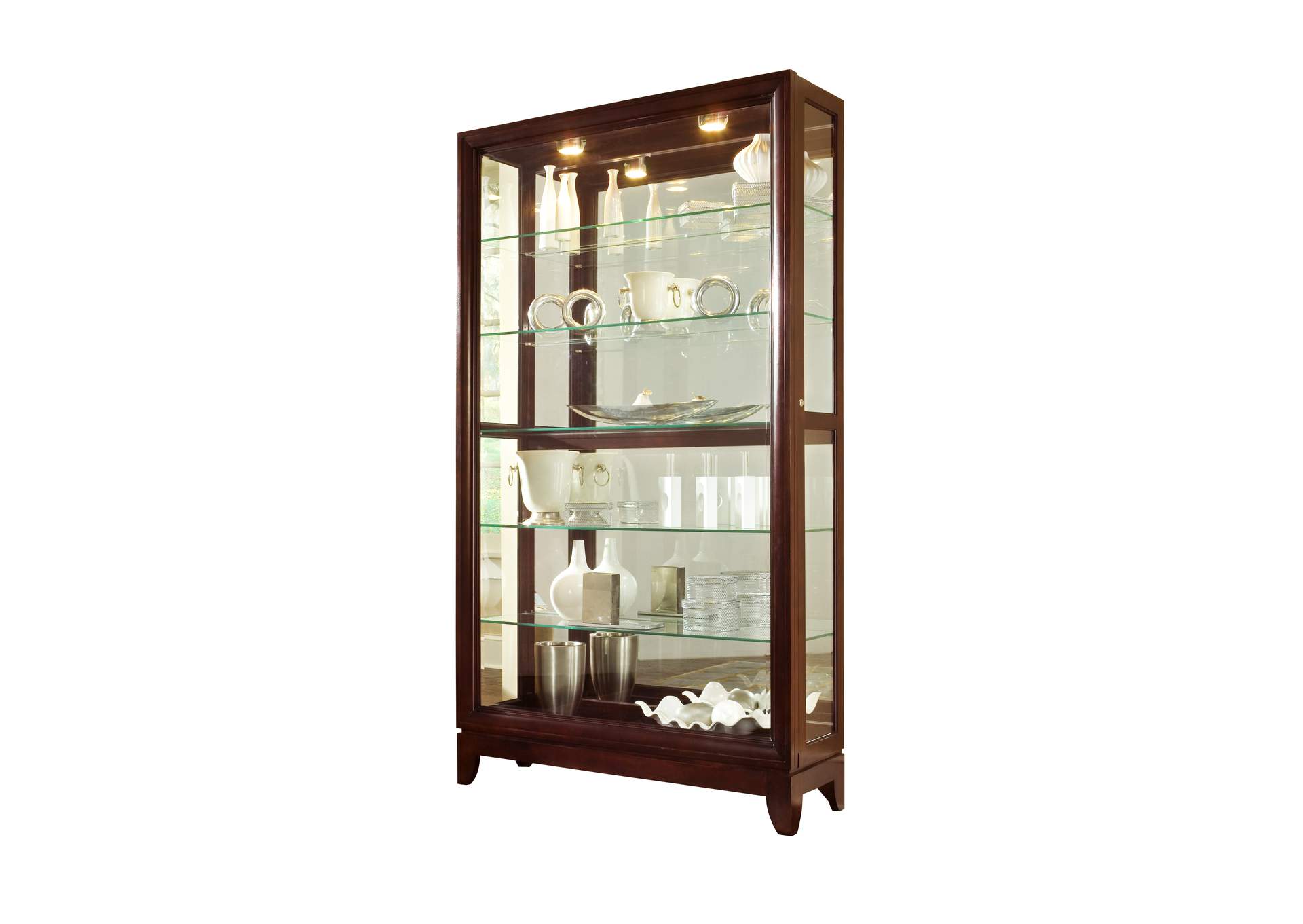 Sliding Door 5 Shelf Curio Cabinet in Deep Brown image 3