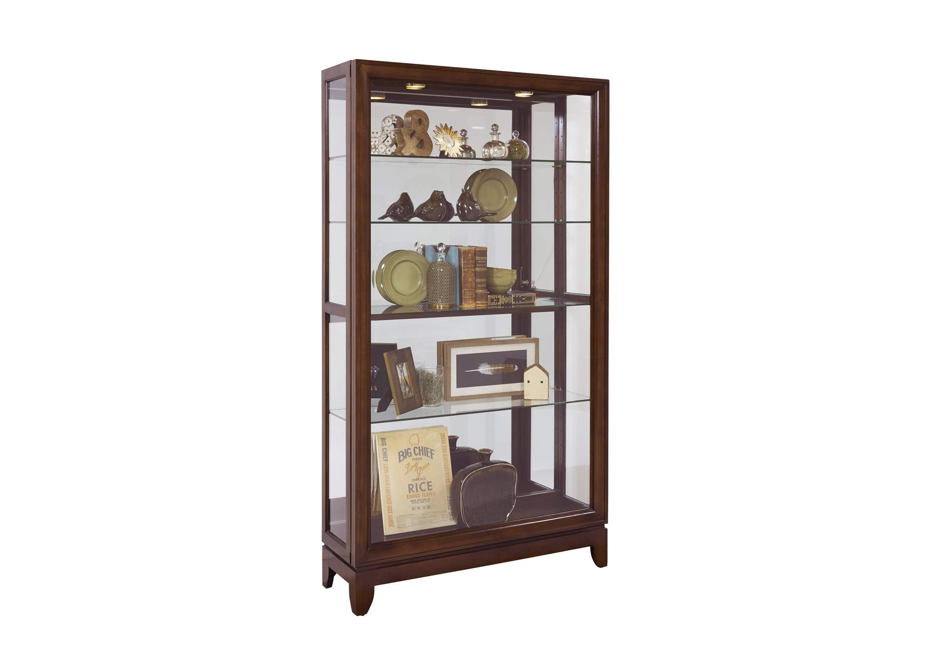 Sliding Door 5 Shelf Curio Cabinet in Deep Brown image 6