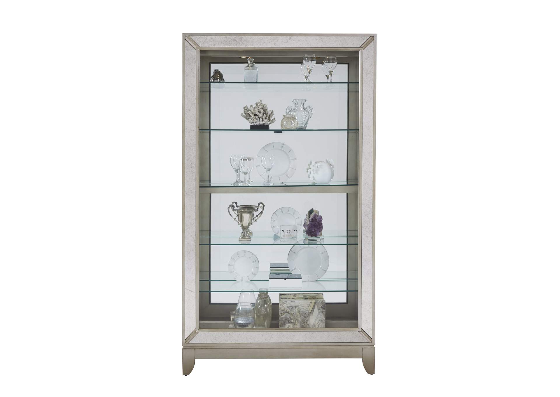 Antique Style 5 Shelf Mirrored Curio Cabinet in Aged Silver image 1