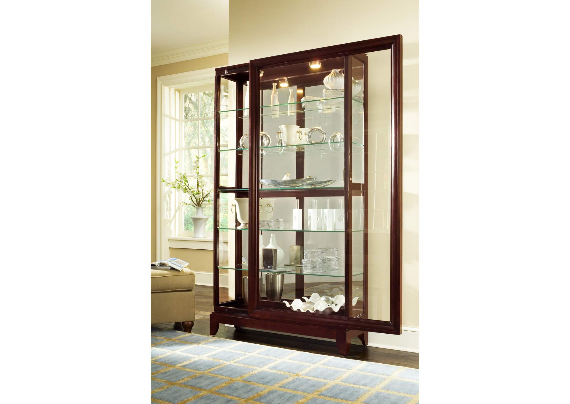 Sliding Door 5 Shelf Curio Cabinet in Deep Brown image 11