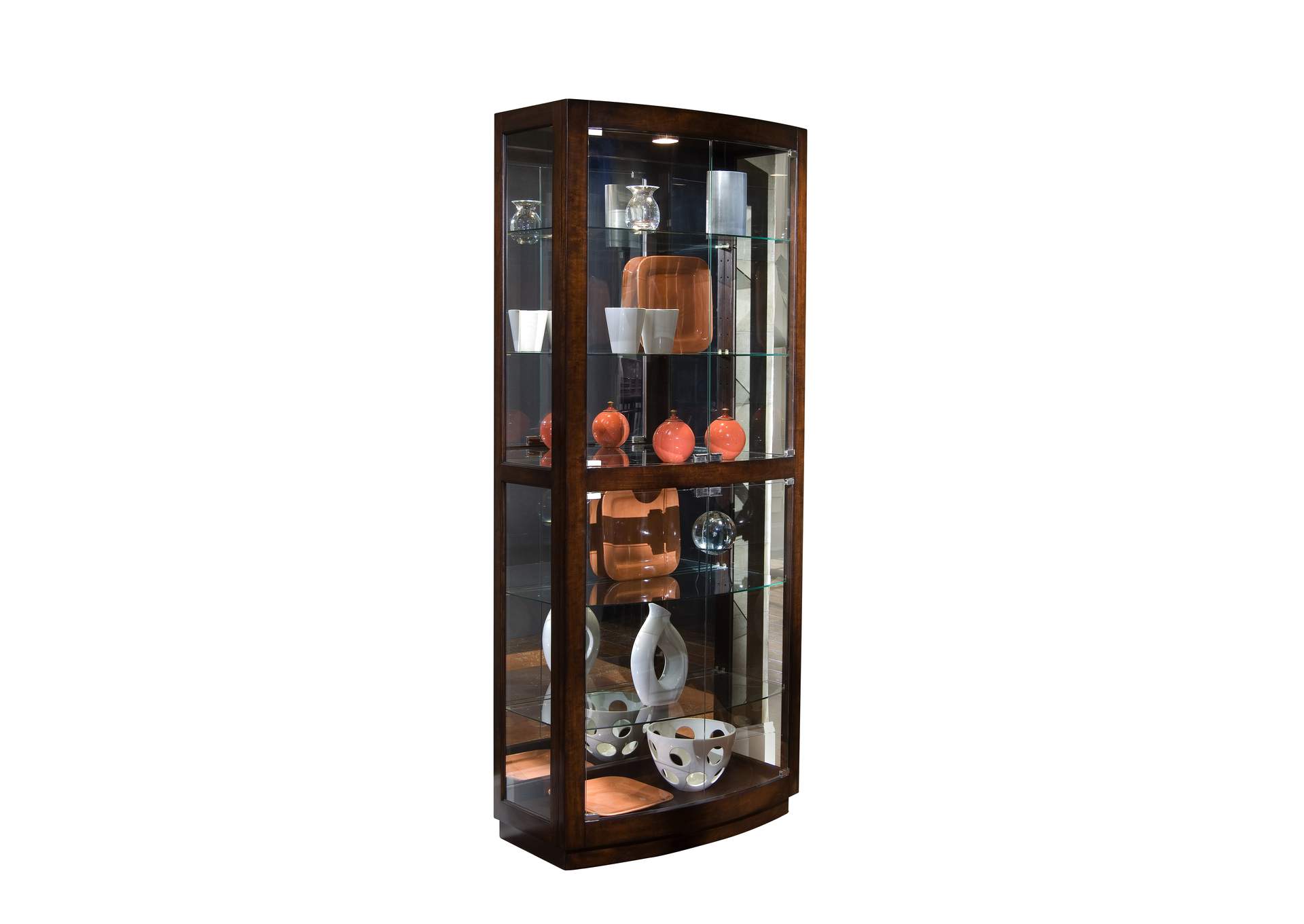 Curved Front 5 Shelf Curio Cabinet in Mahogany Brown image 1
