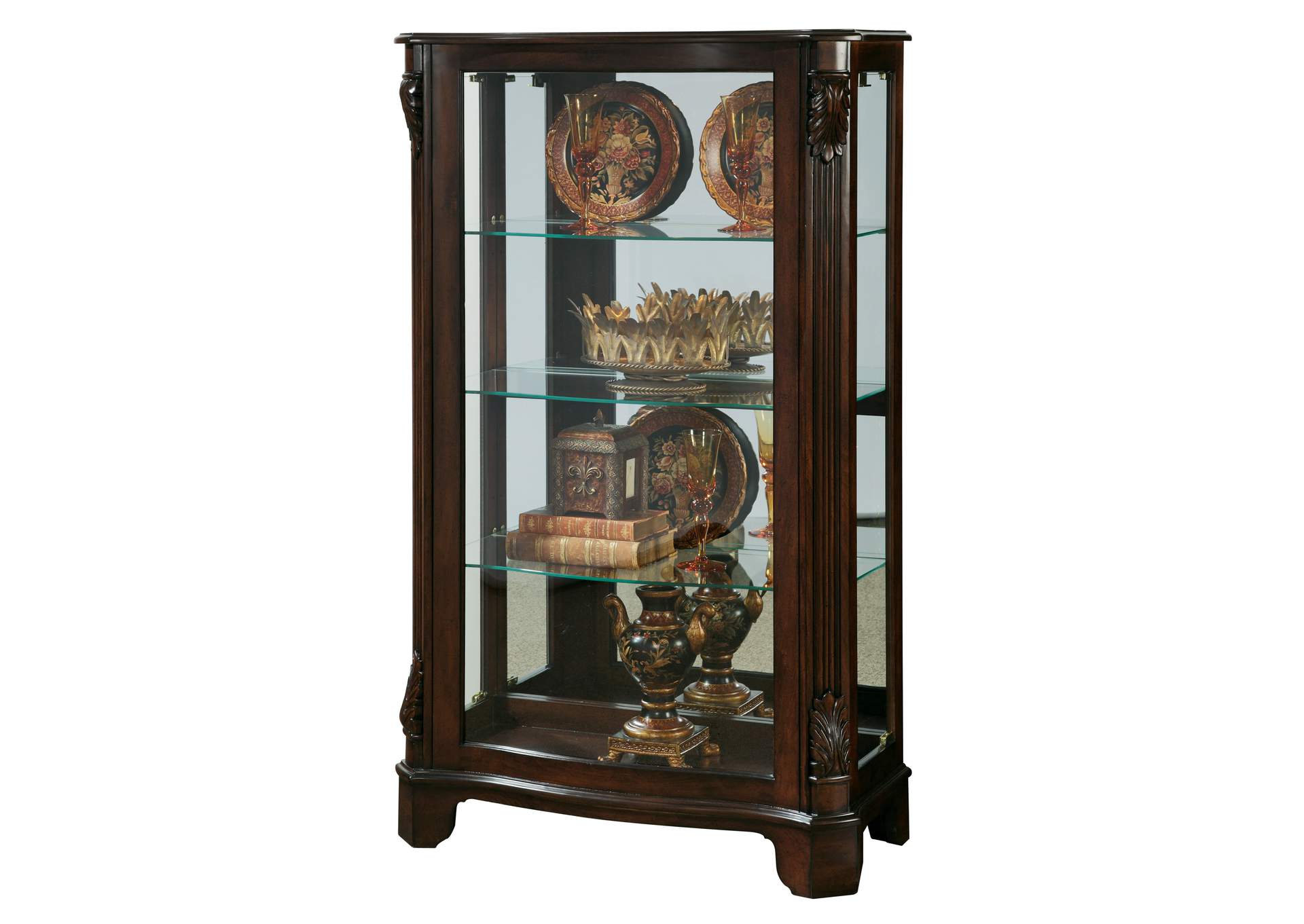 Distinguished Carved 3 Shelf Curio Cabinet in Cherry Brown image 3