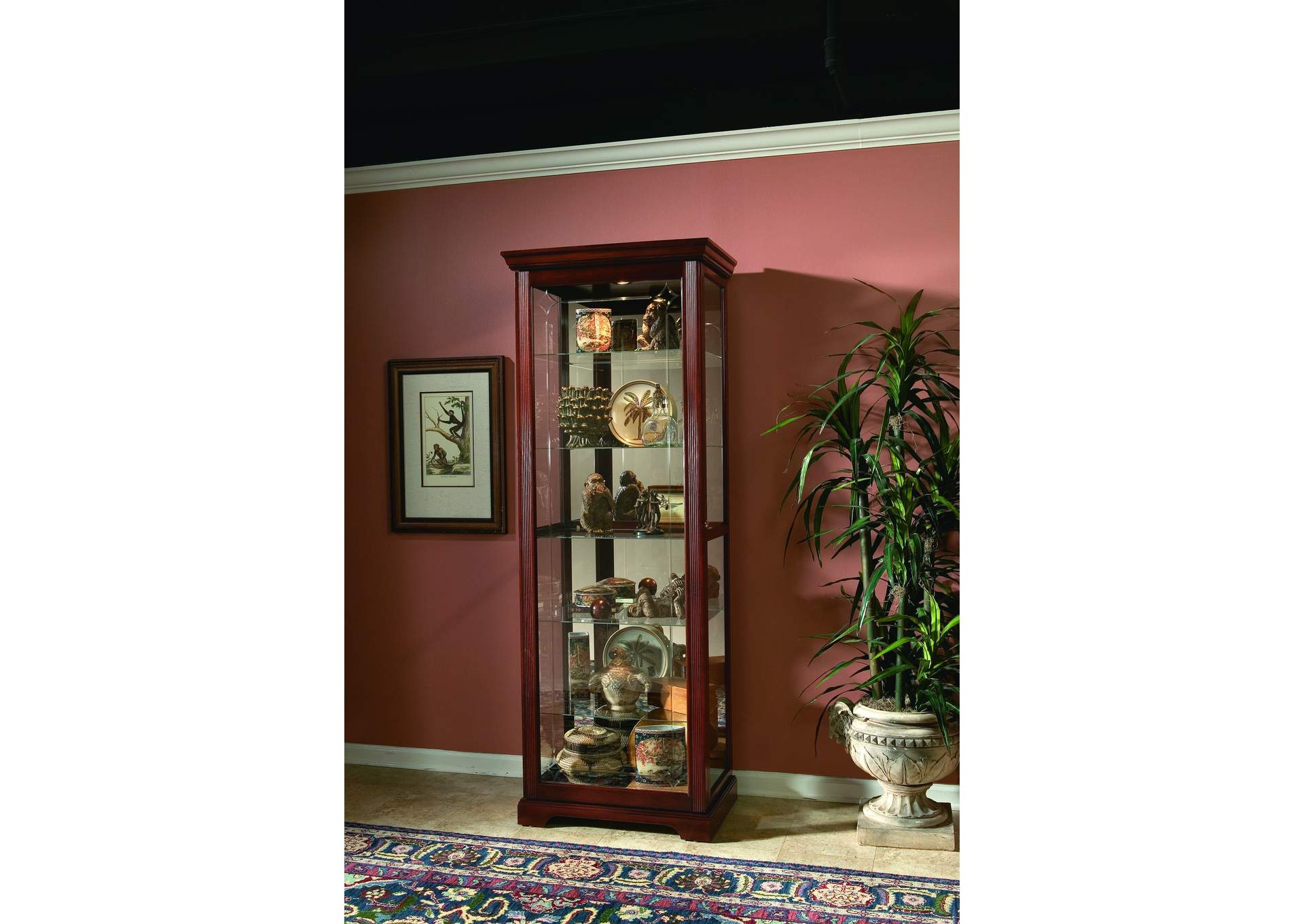 Sliding Door 5 Shelf Curio Cabinet in Victorian Brown image 7