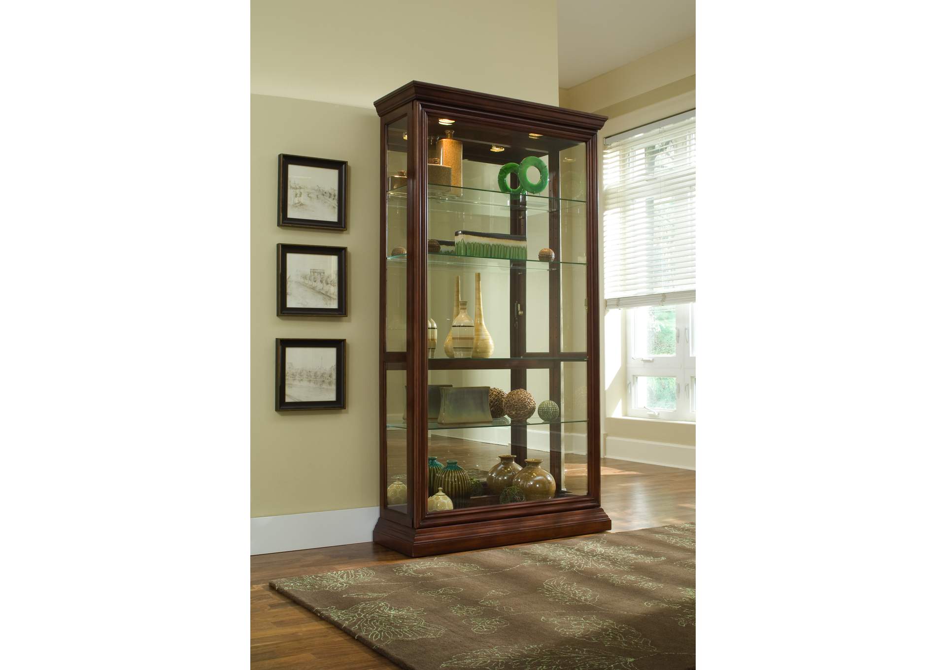 Lighted Sliding Door 4 Shelf Curio Cabinet in Cherry Brown image 7
