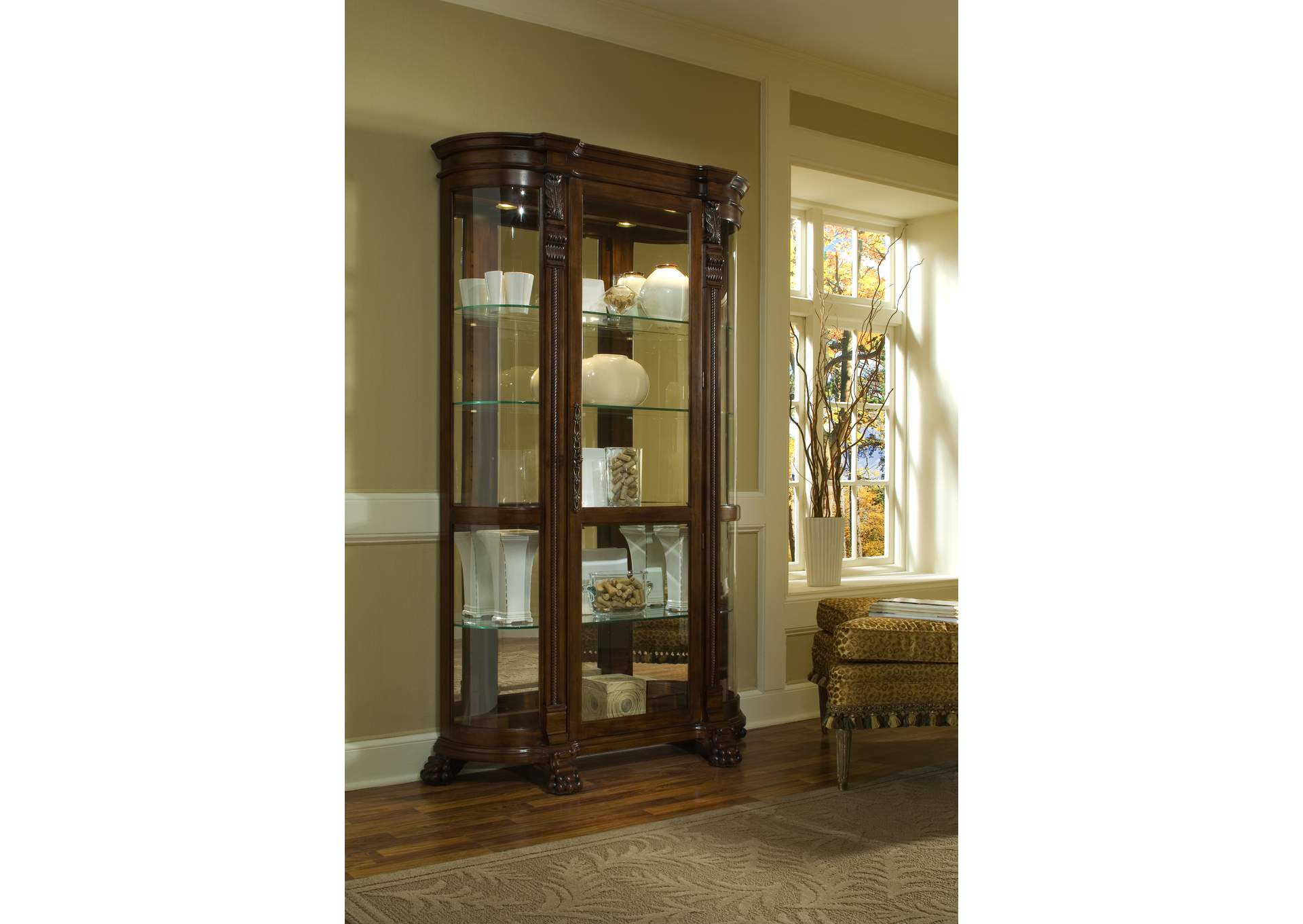 Lighted Curved Front 4 Shelf Curio Cabinet in Maple Brown image 8