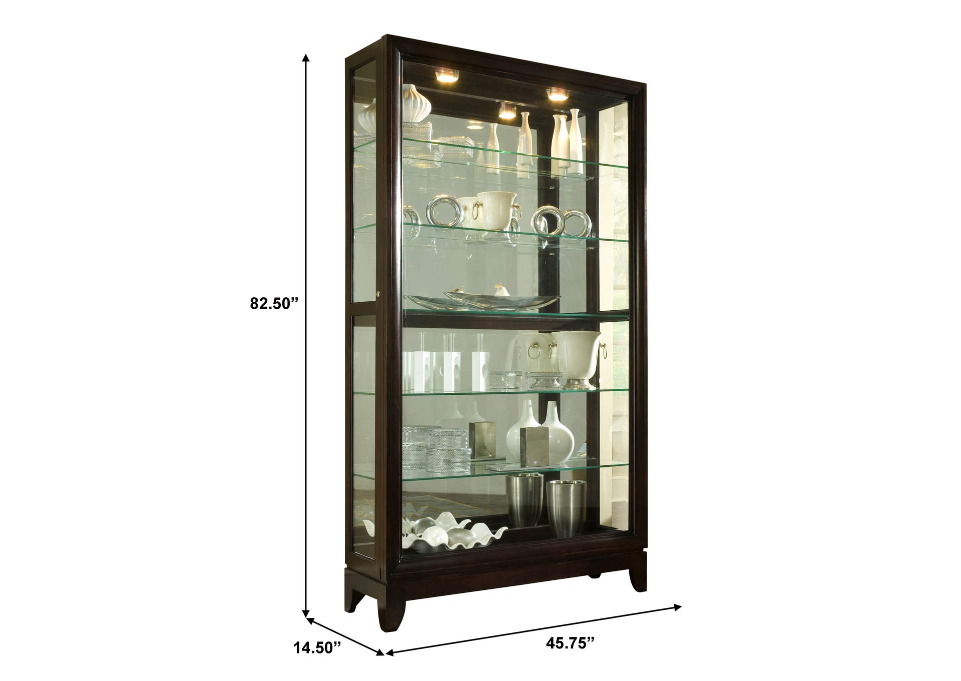 Sliding Door 5 Shelf Curio Cabinet in Deep Brown image 12
