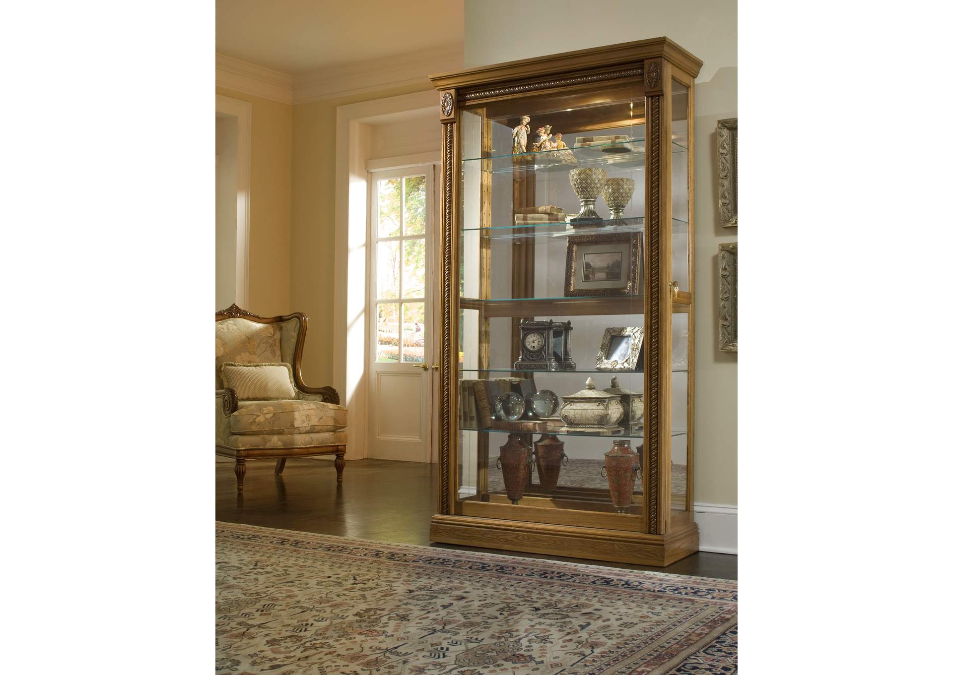 Lighted Sliding Door 5 Shelf Curio Cabinet in Maple Brown image 6